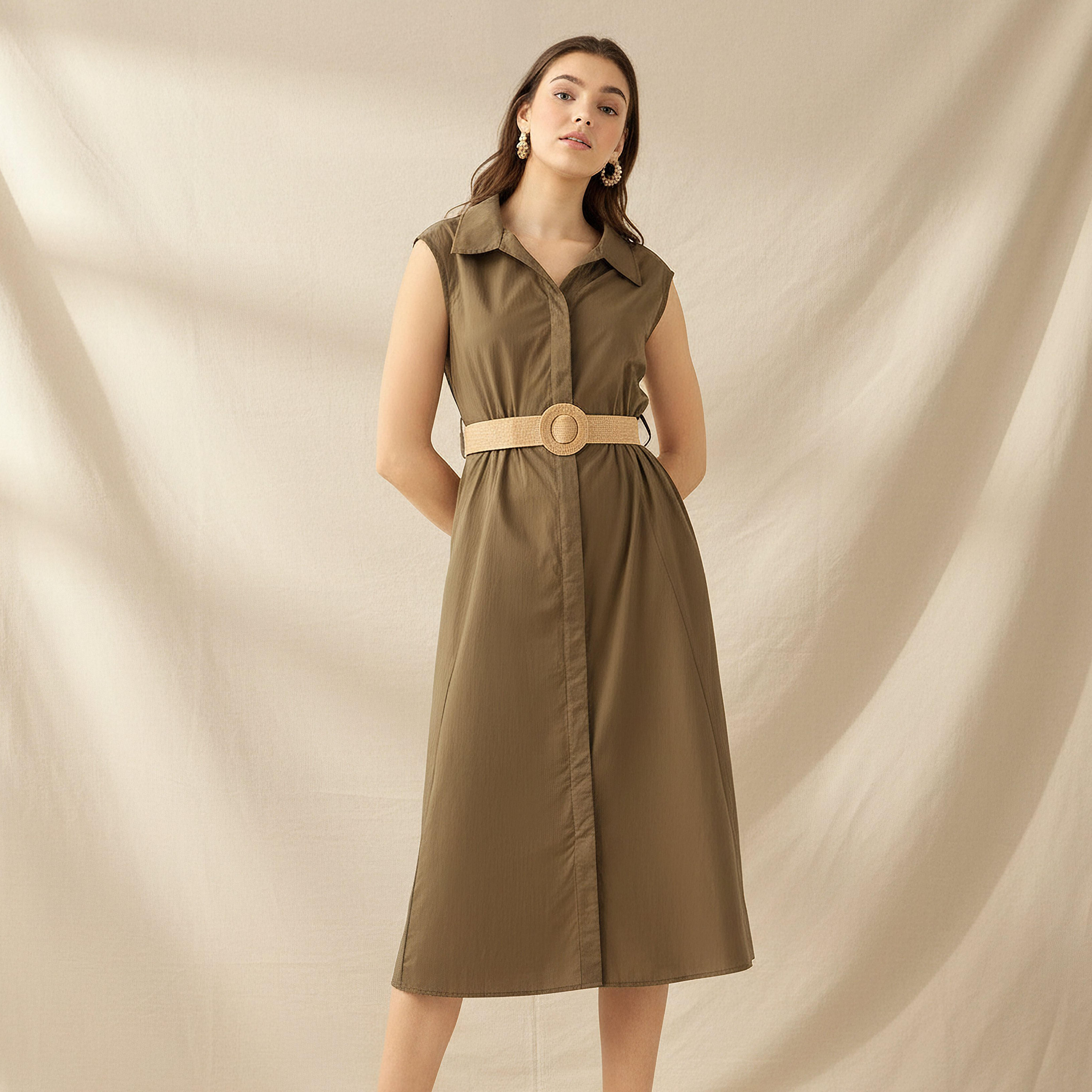 فستان قميص ميدي قطن بحزام-women-clothing-dresses-image-1