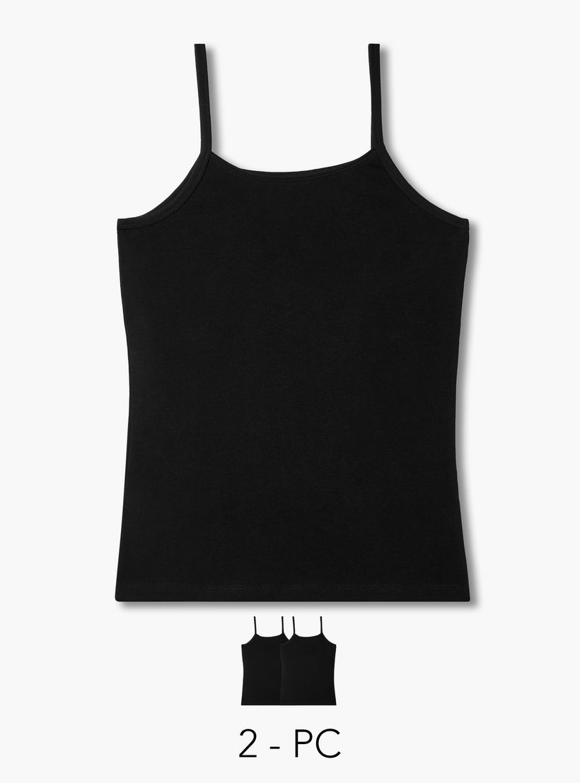بلوزة تانك بقصة عادية وحمالات رفيعة - طقم من قطعتين-women-clothing-lingerie-camisoles-image-1
