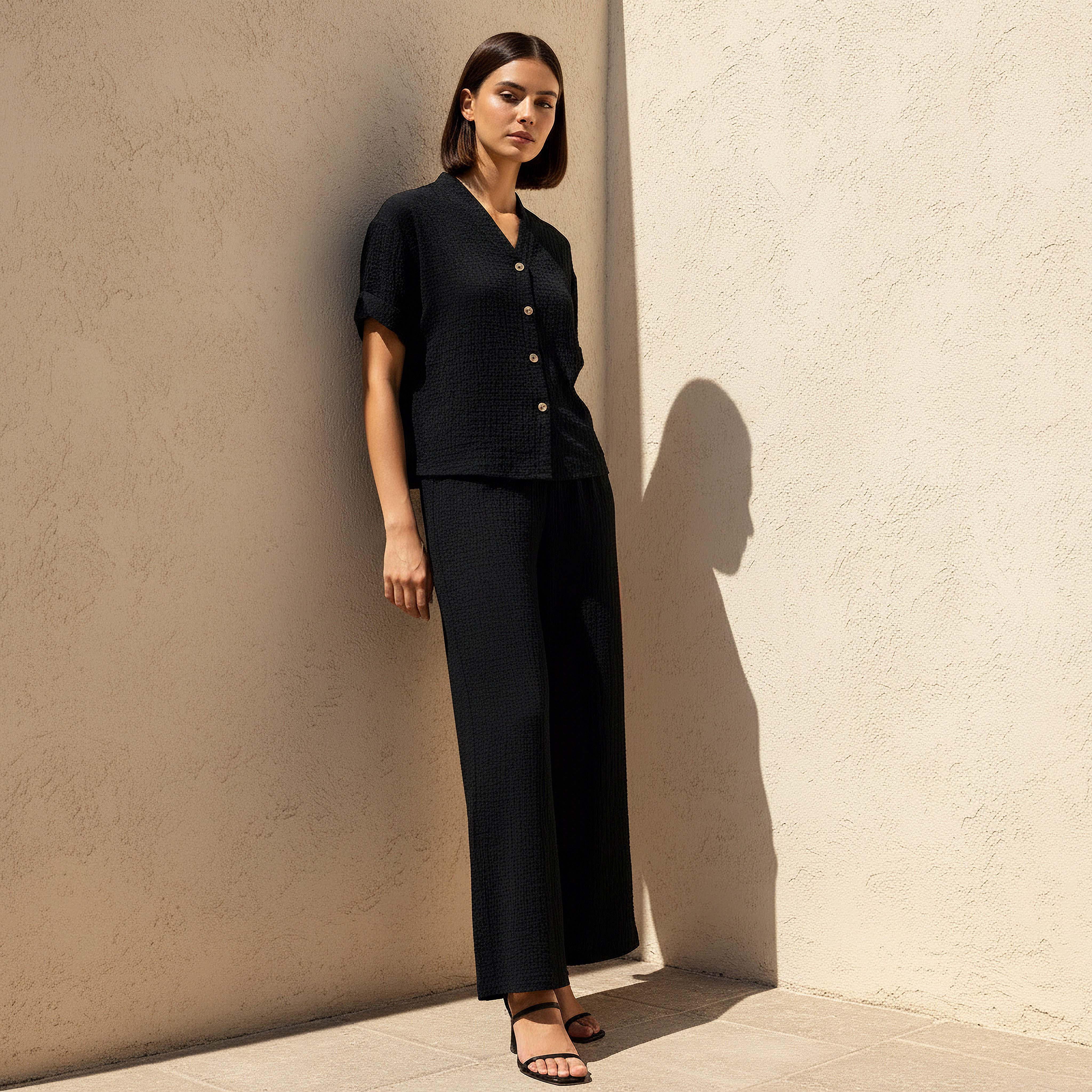 Coord Set with Shirt & Wide Leg Pants-women-clothing-coordsets-image-1