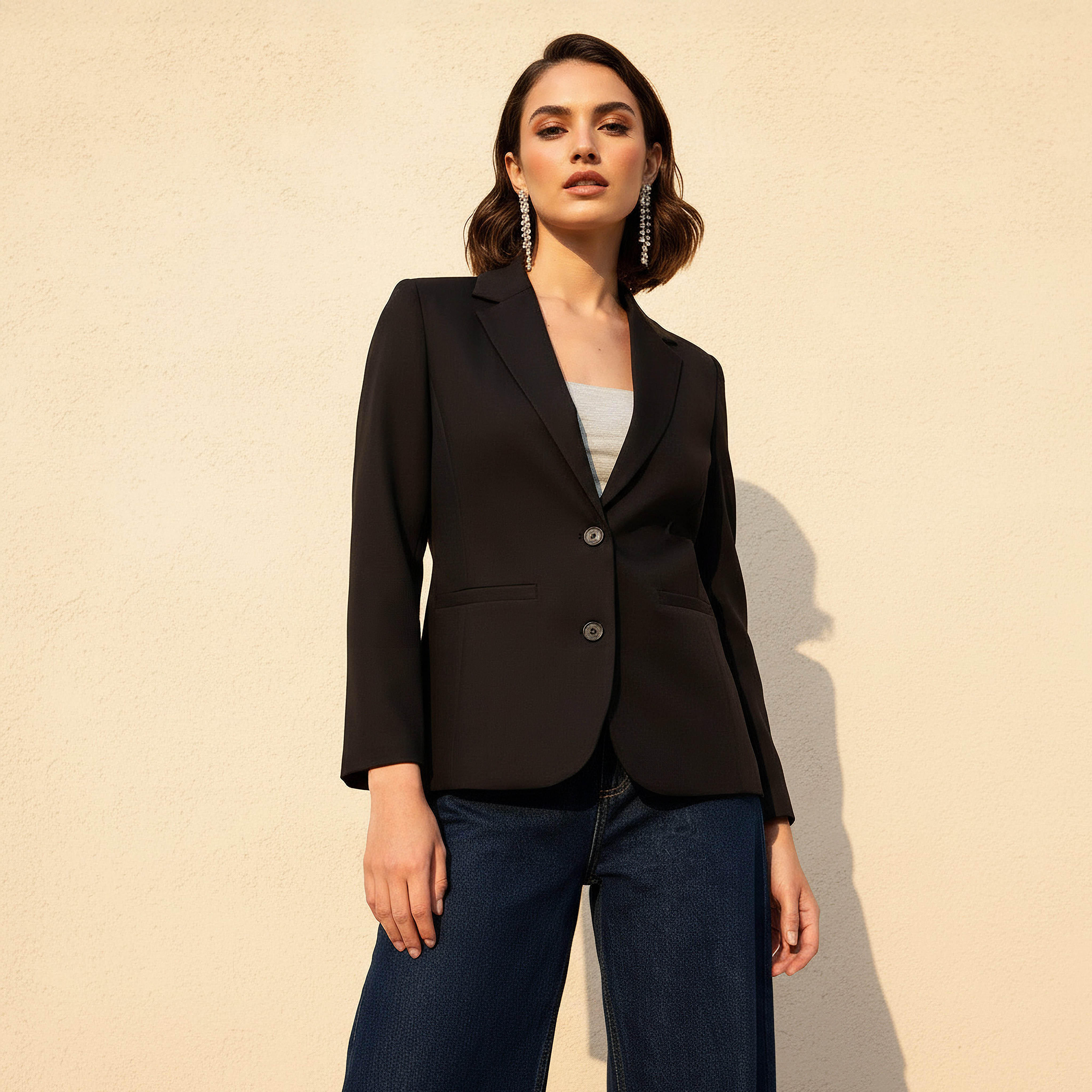 Regular Fit Twill Blazer with Button Closure-women-clothing-coatsandjackets-blazers-image-1
