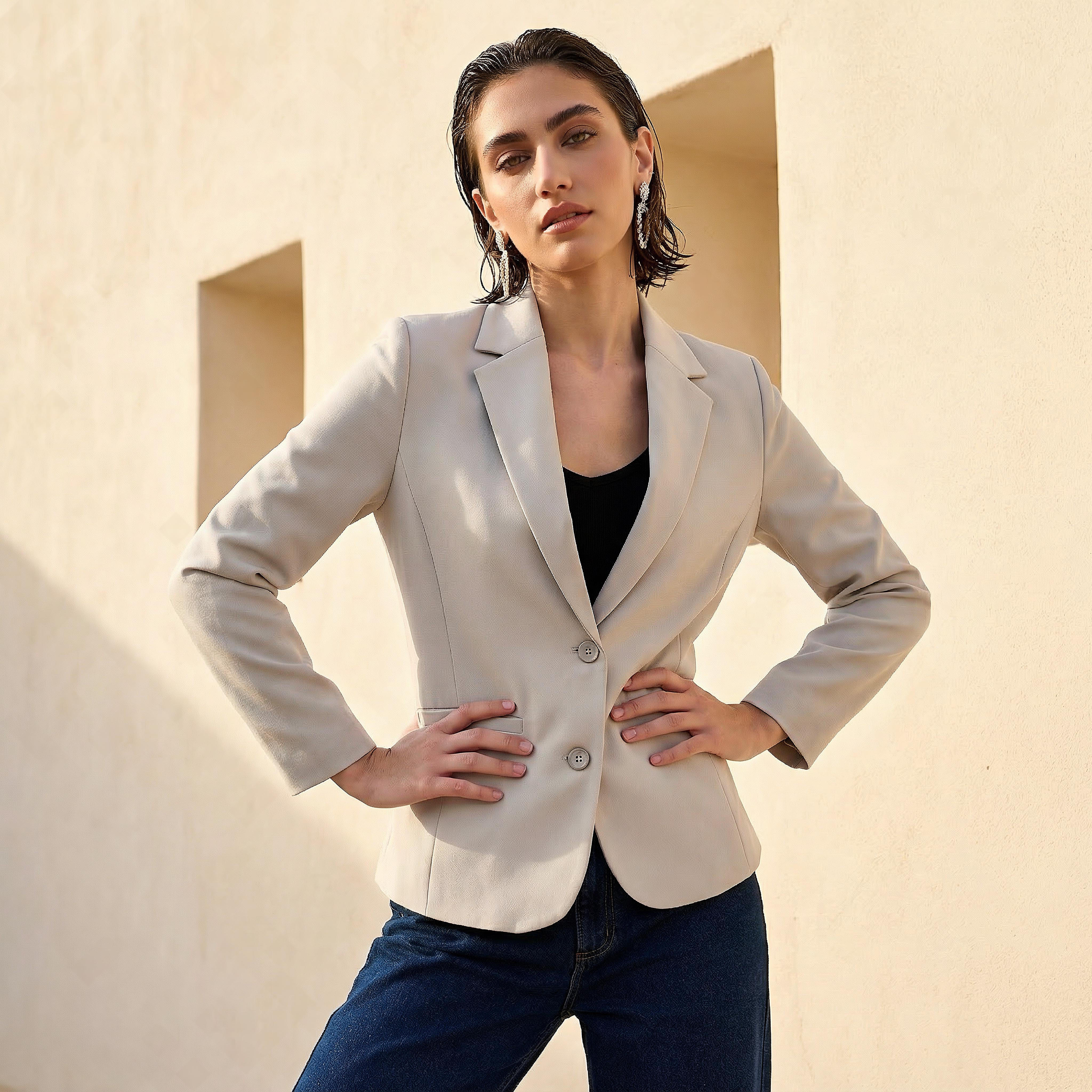 بليزر تويل بقصّة عادية وأزرار إغلاق-women-clothing-coatsandjackets-blazers-image-1