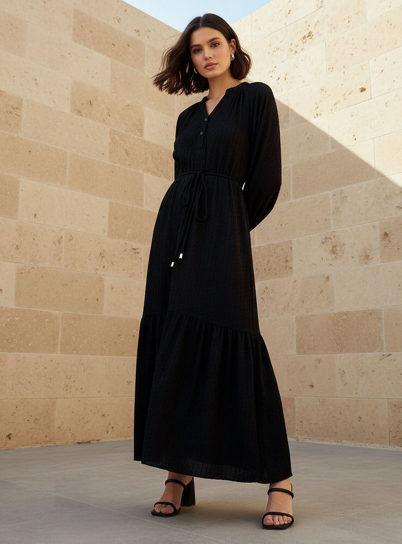 فستان ماكسي بارز الملمس برباط للنساء-women-clothing-dresses-image-1