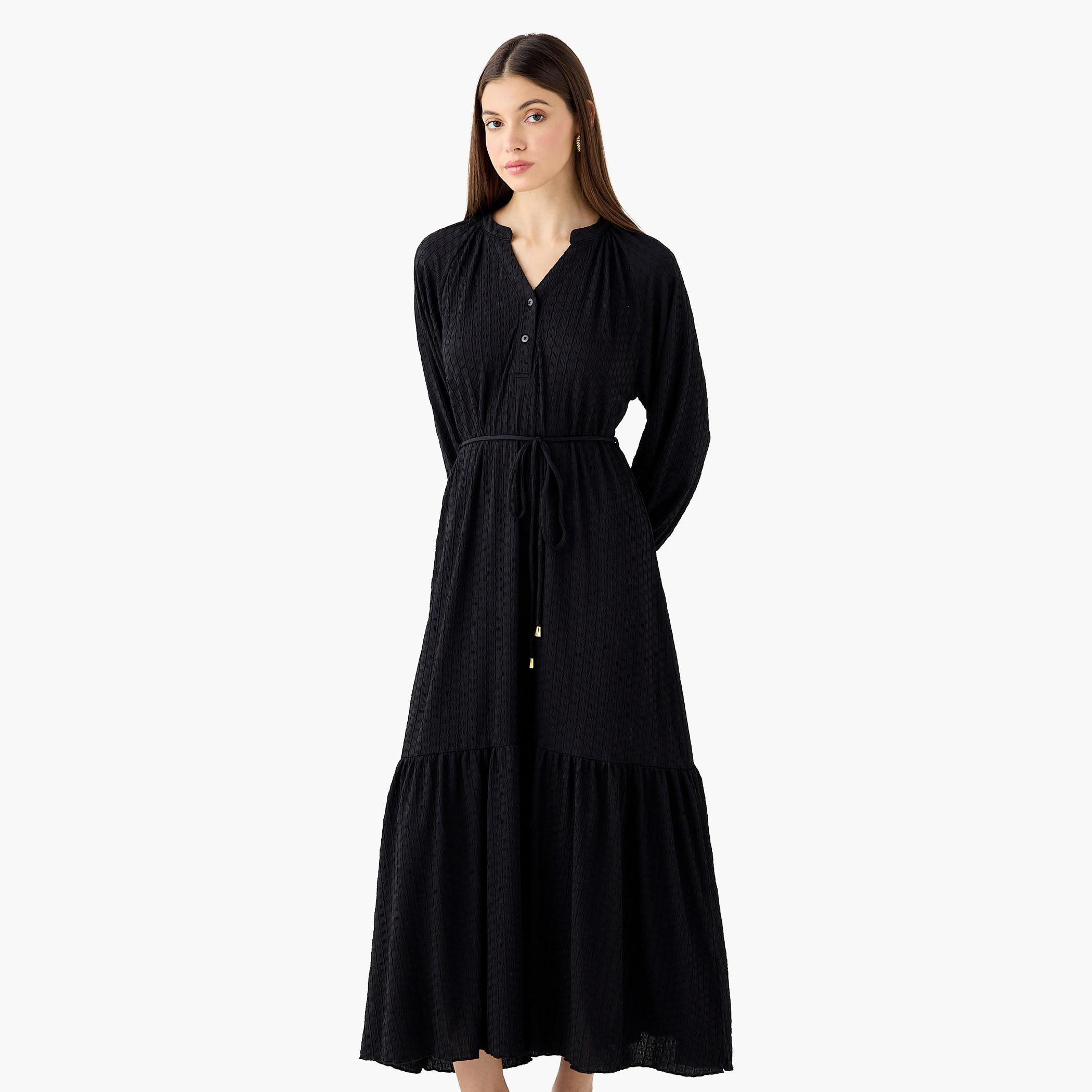 Textured Maxi Women Dress with Tie-Up Detail-women-clothing-dresses-image-3