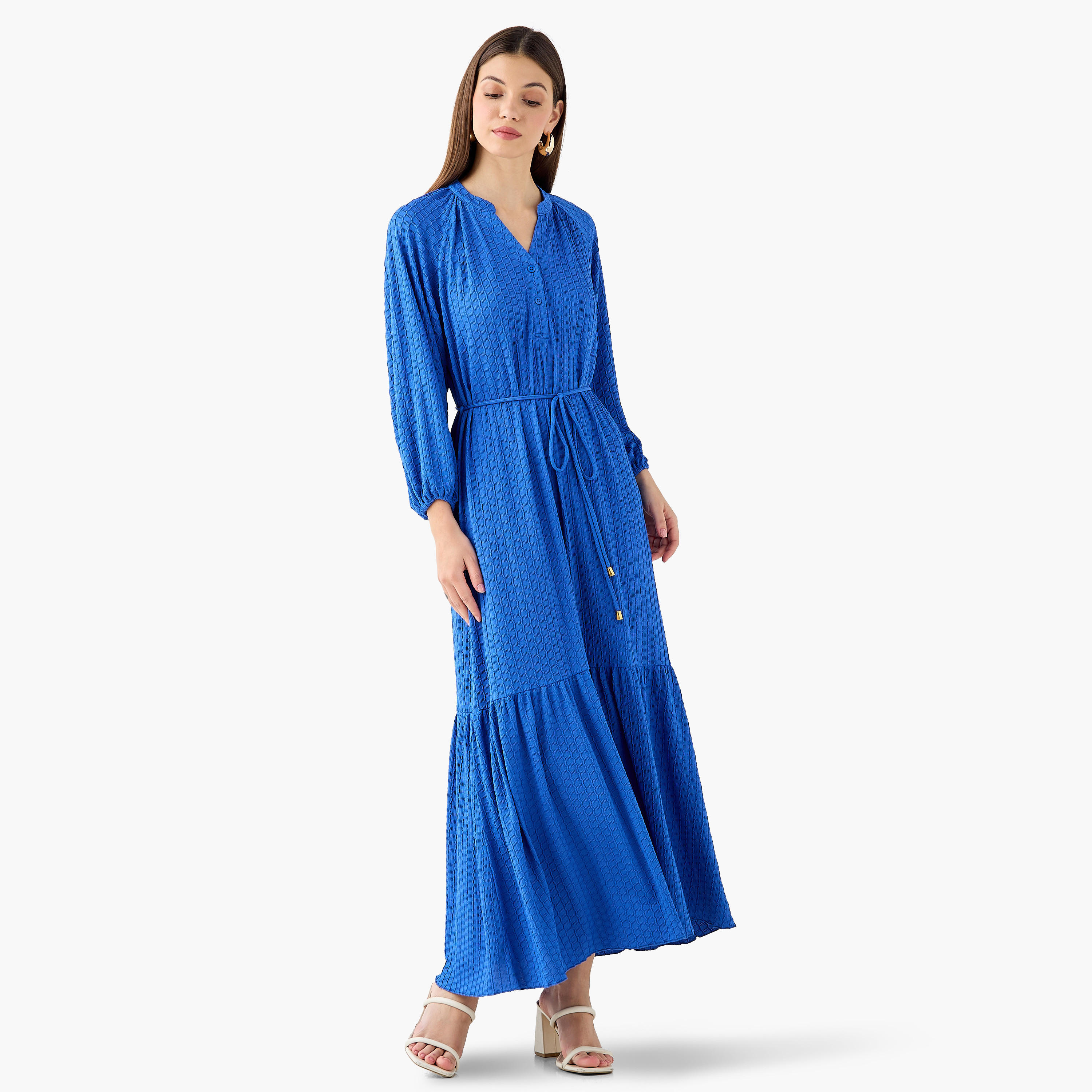 Textured Maxi Women Dress with Tie-Up Detail-women-clothing-dresses-image-2