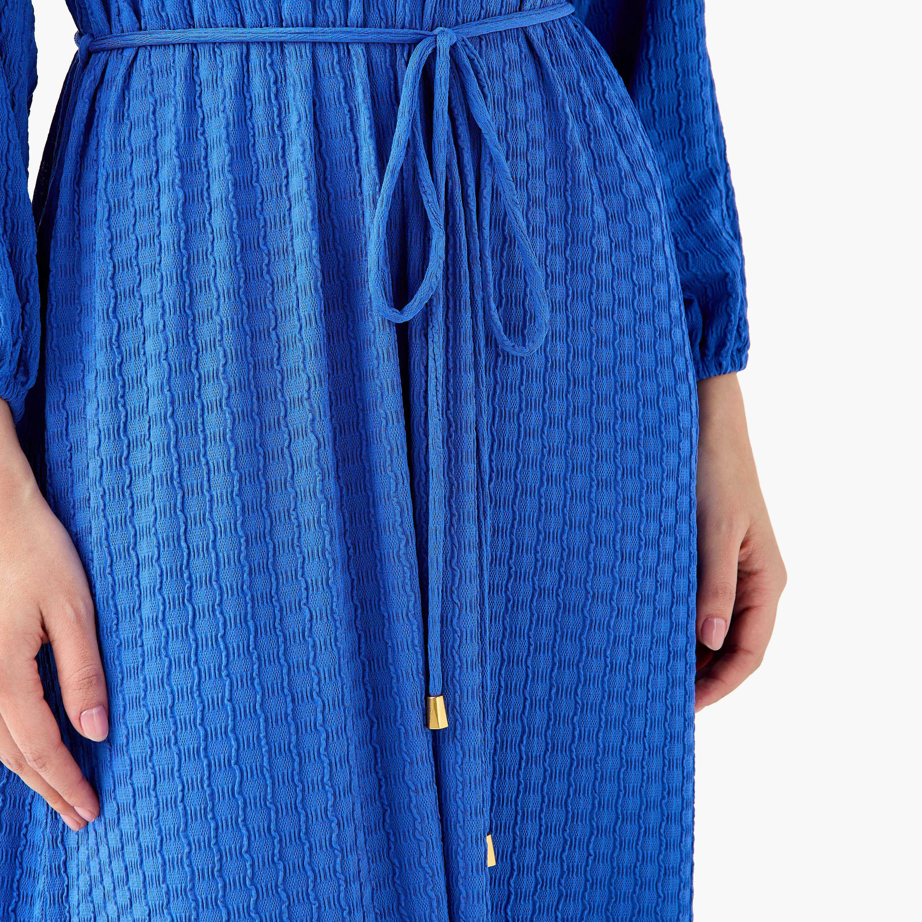 Textured Maxi Women Dress with Tie-Up Detail-women-clothing-dresses-image-3
