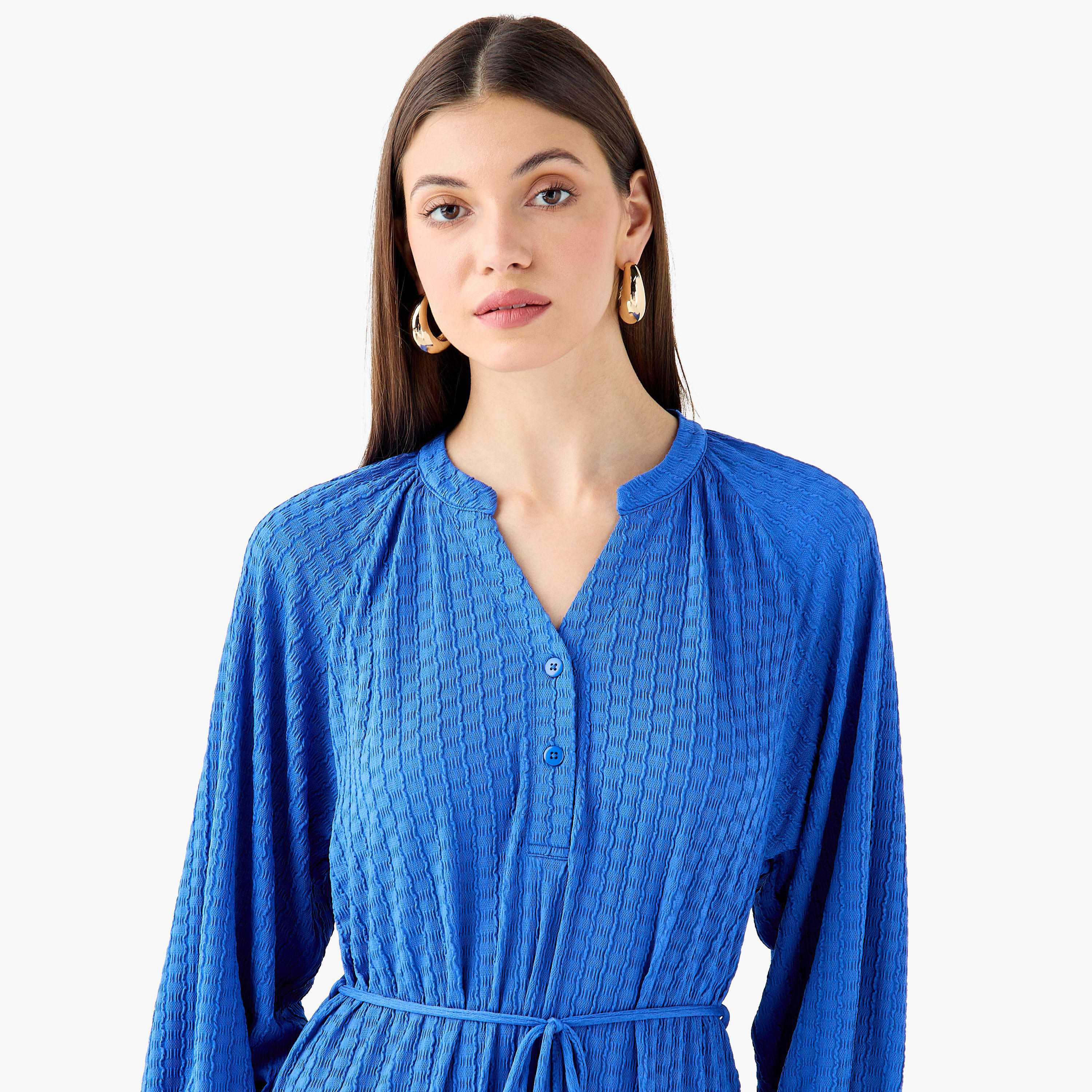 Textured Maxi Women Dress with Tie-Up Detail-women-clothing-dresses-image-5