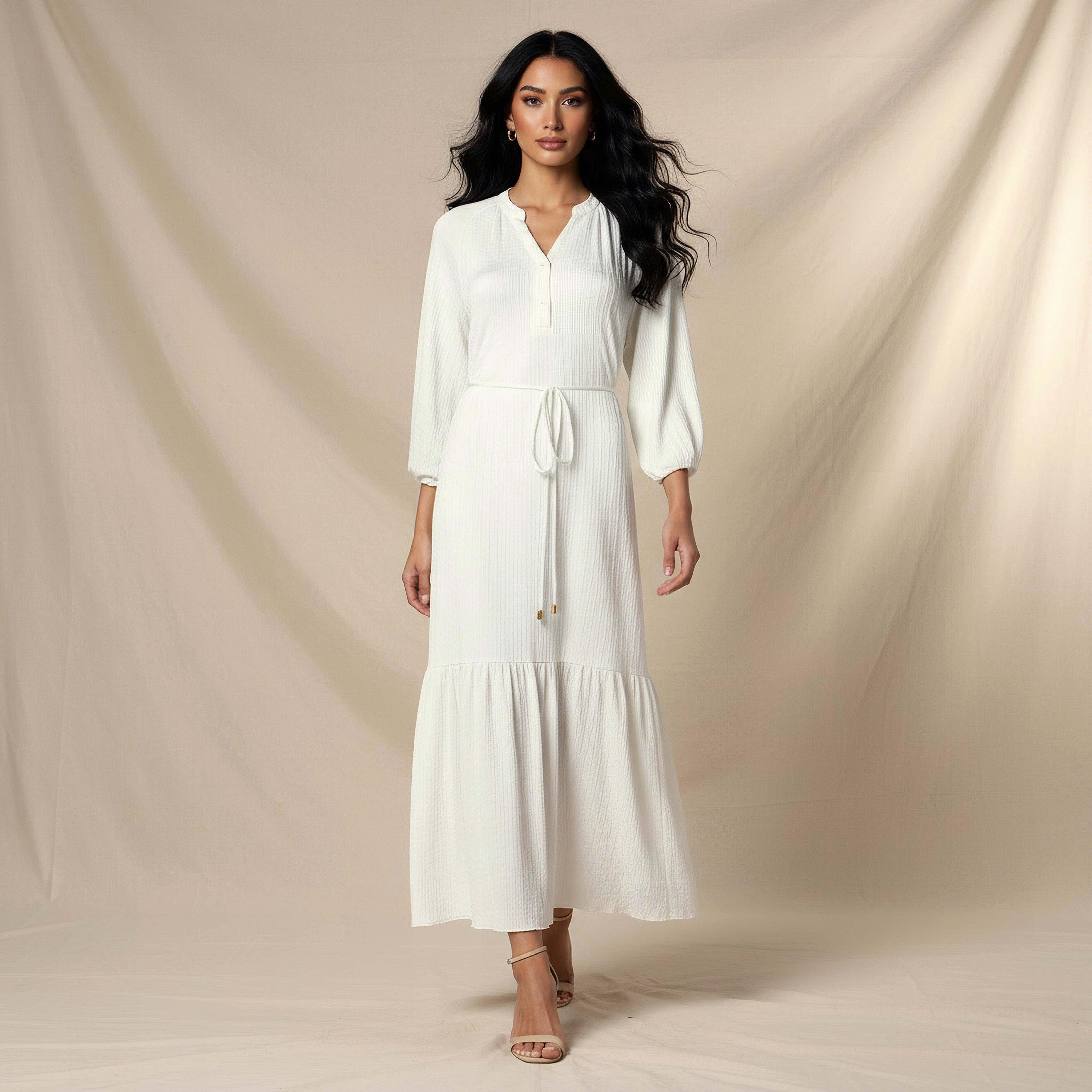 Textured Maxi Women Dress with Tie-Up Detail-women-clothing-dresses-image-1
