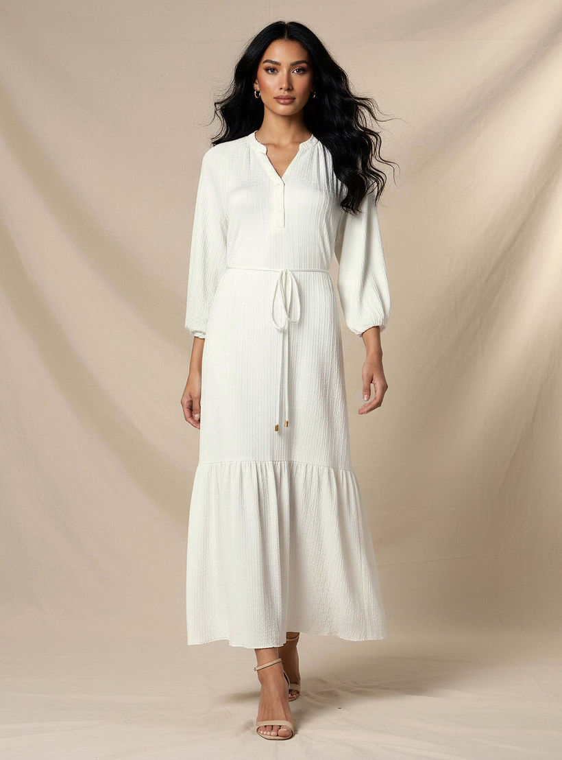 Textured Maxi Women Dress with Tie-Up Detail-women-clothing-dresses-image-1