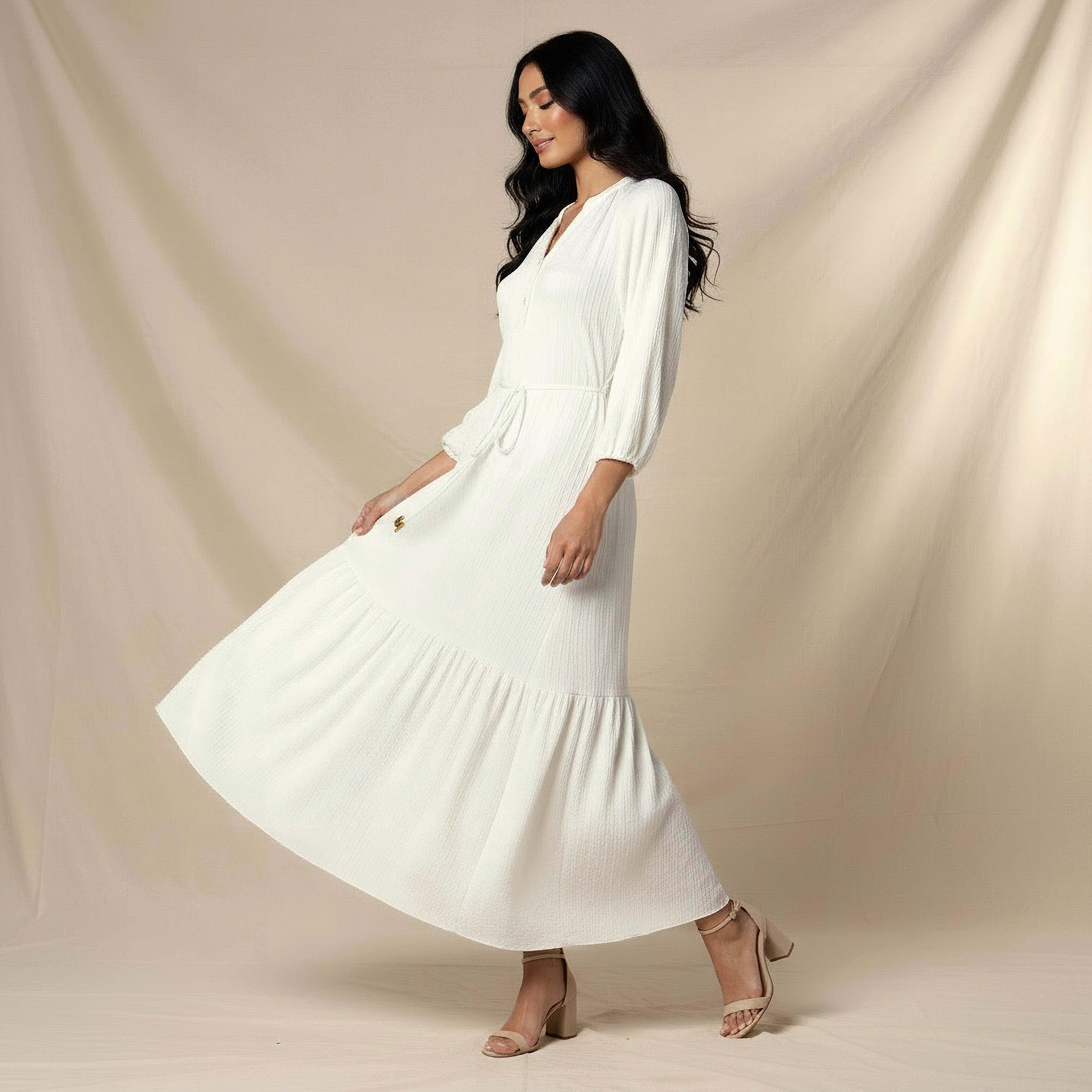 Textured Maxi Women Dress with Tie-Up Detail-women-clothing-dresses-image-5