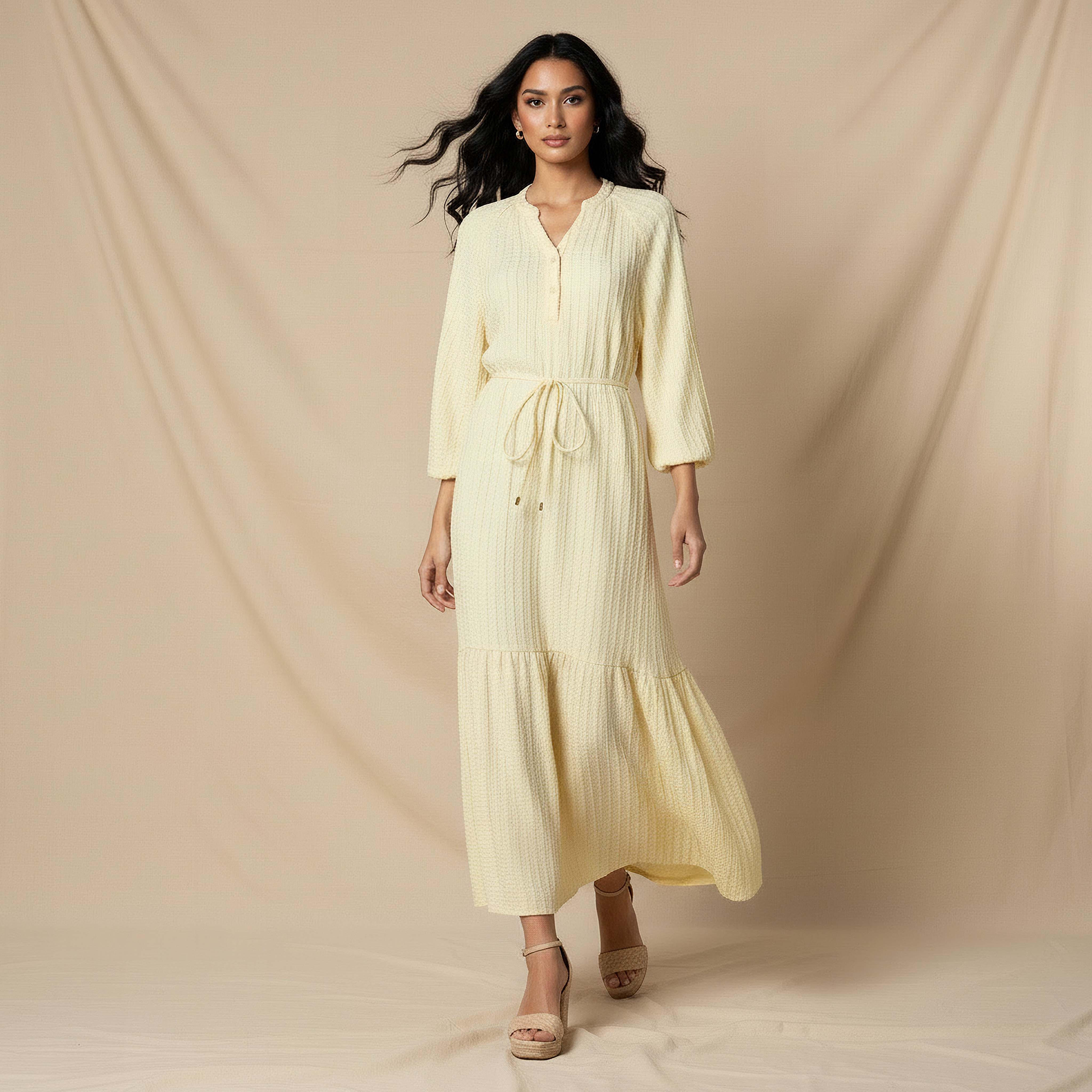 Textured Maxi Women Dress with Tie-Up Detail-women-clothing-dresses-image-1