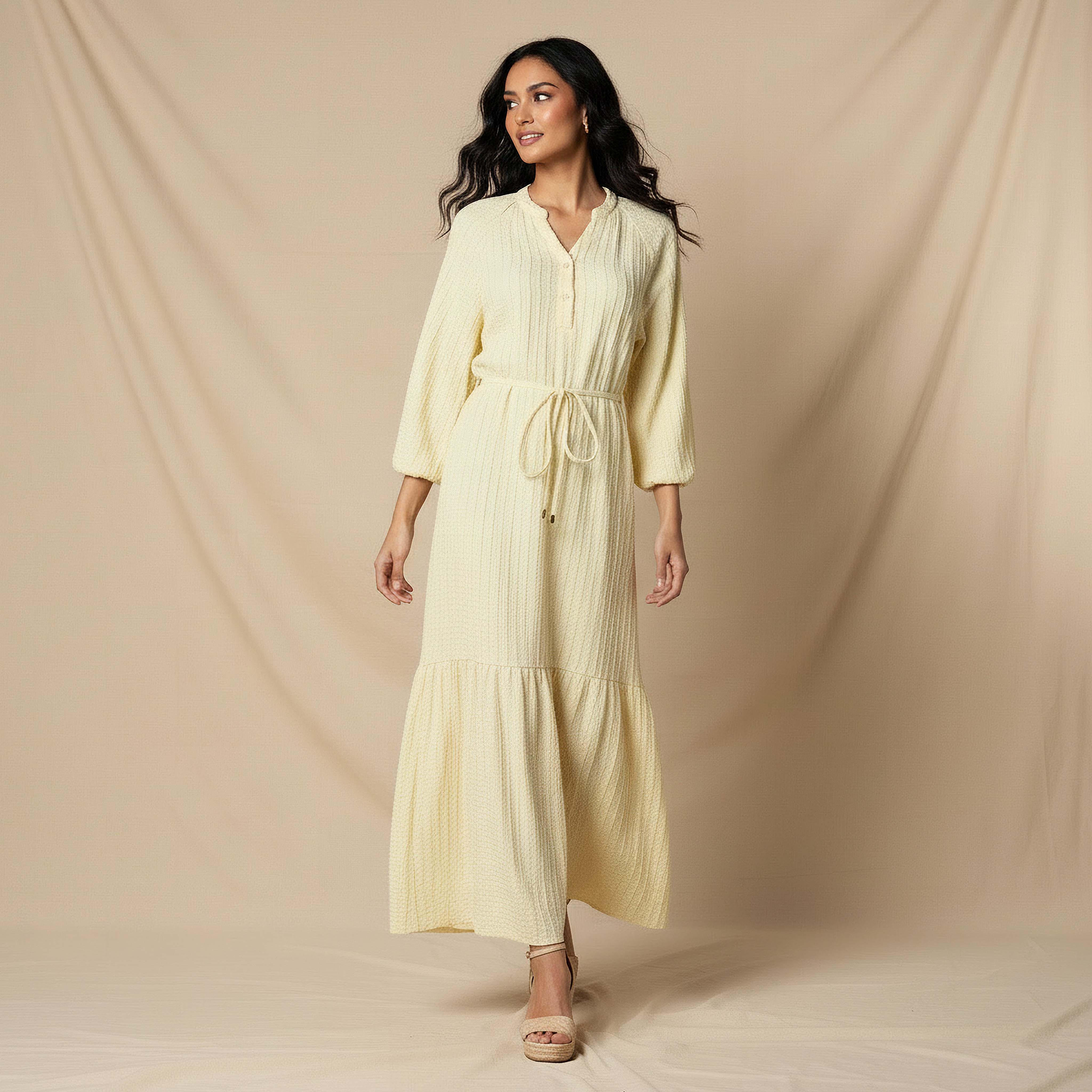 Textured Maxi Women Dress with Tie-Up Detail-women-clothing-dresses-image-2