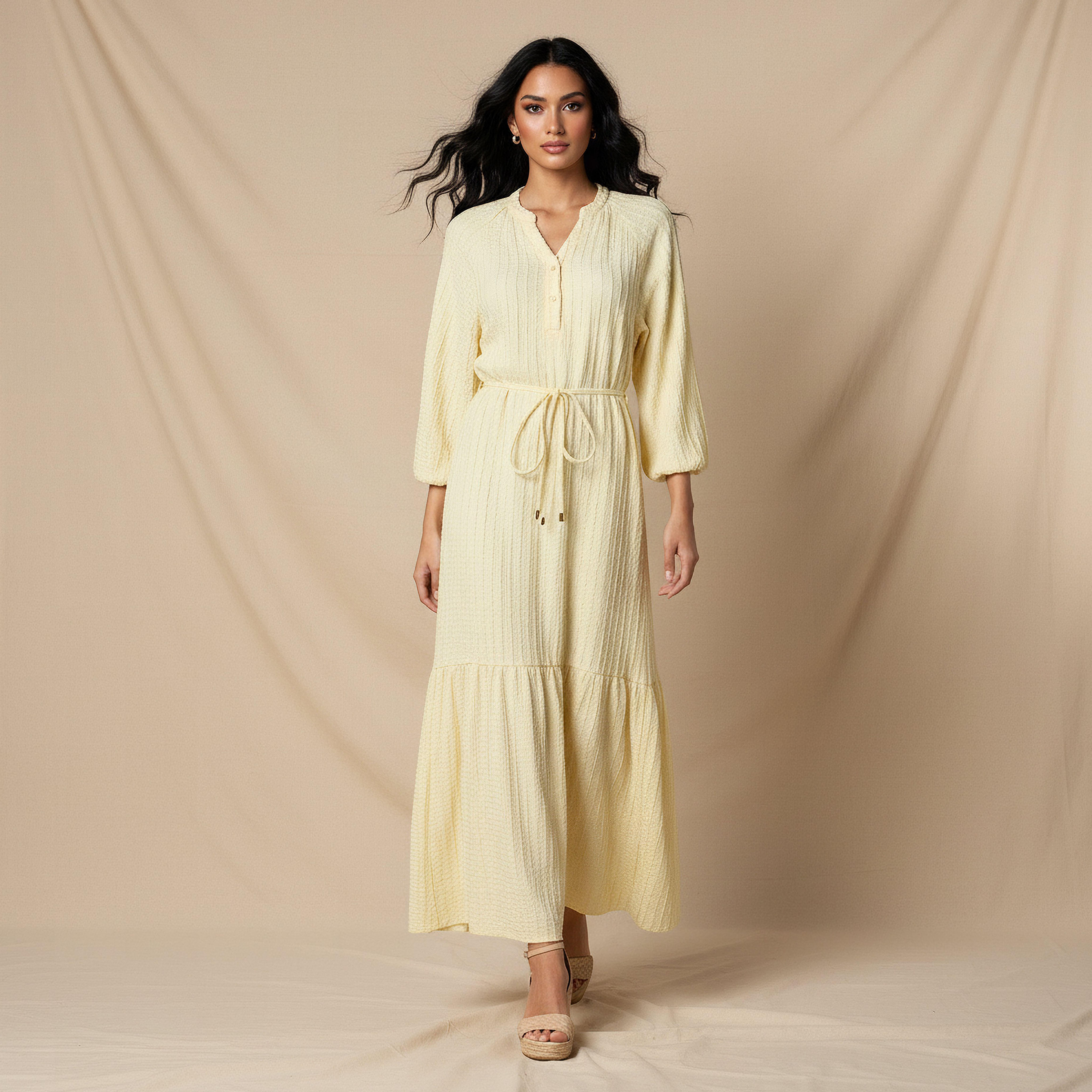 Textured Maxi Women Dress with Tie-Up Detail-women-clothing-dresses-image-5
