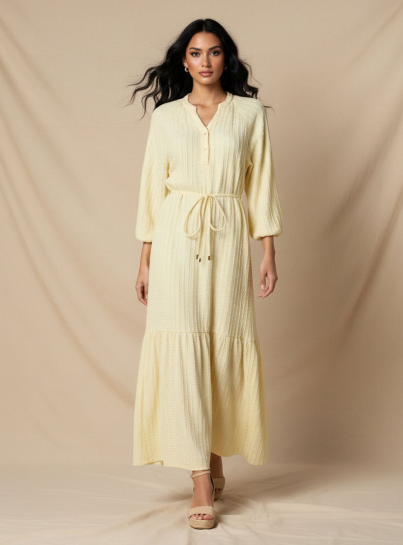 Textured Maxi Women Dress with Tie-Up Detail-women-clothing-dresses-image-5