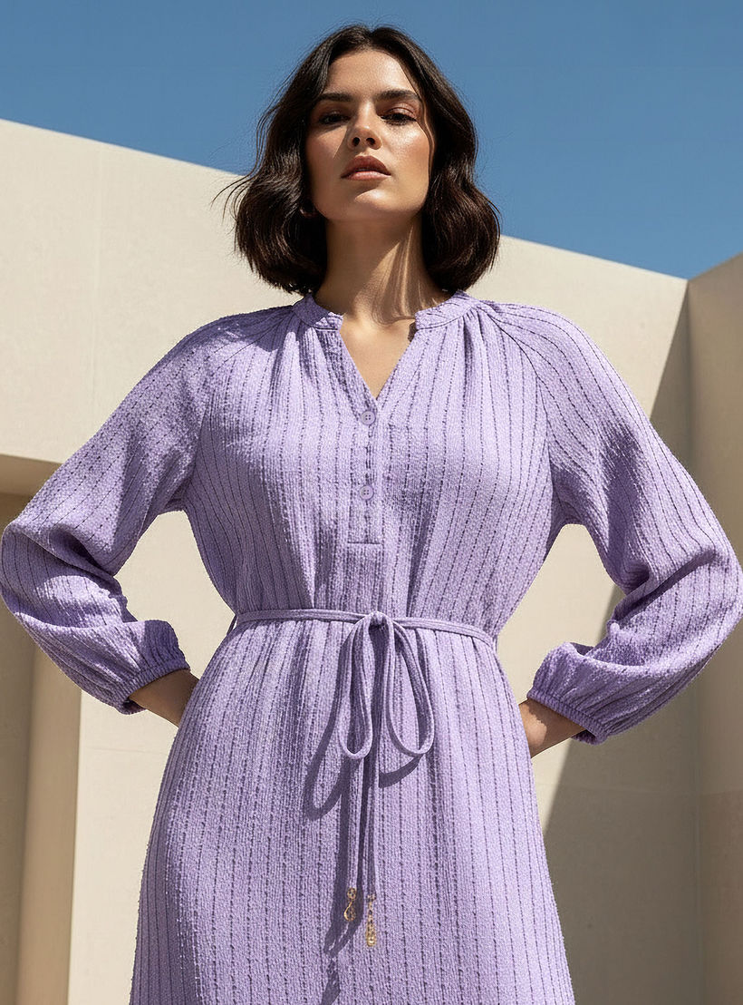 Textured Maxi Women Dress with Tie-Up Detail-women-clothing-dresses-image-2