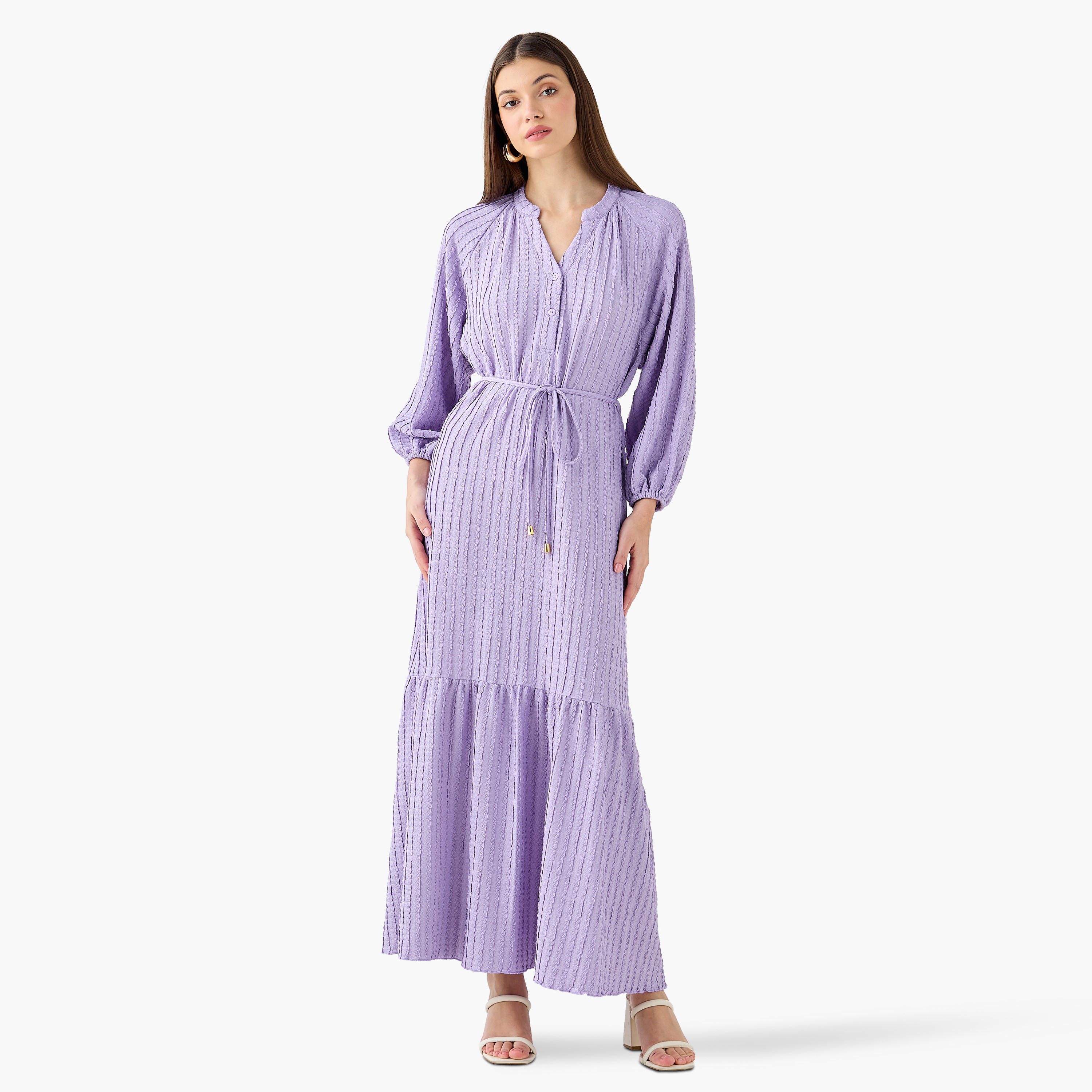 Textured Maxi Women Dress with Tie-Up Detail-women-clothing-dresses-image-3