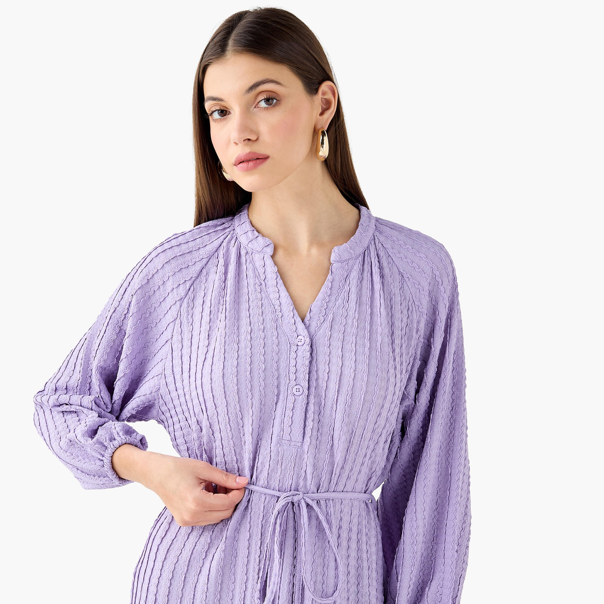 Textured Maxi Women Dress with Tie-Up Detail-women-clothing-dresses-image-5