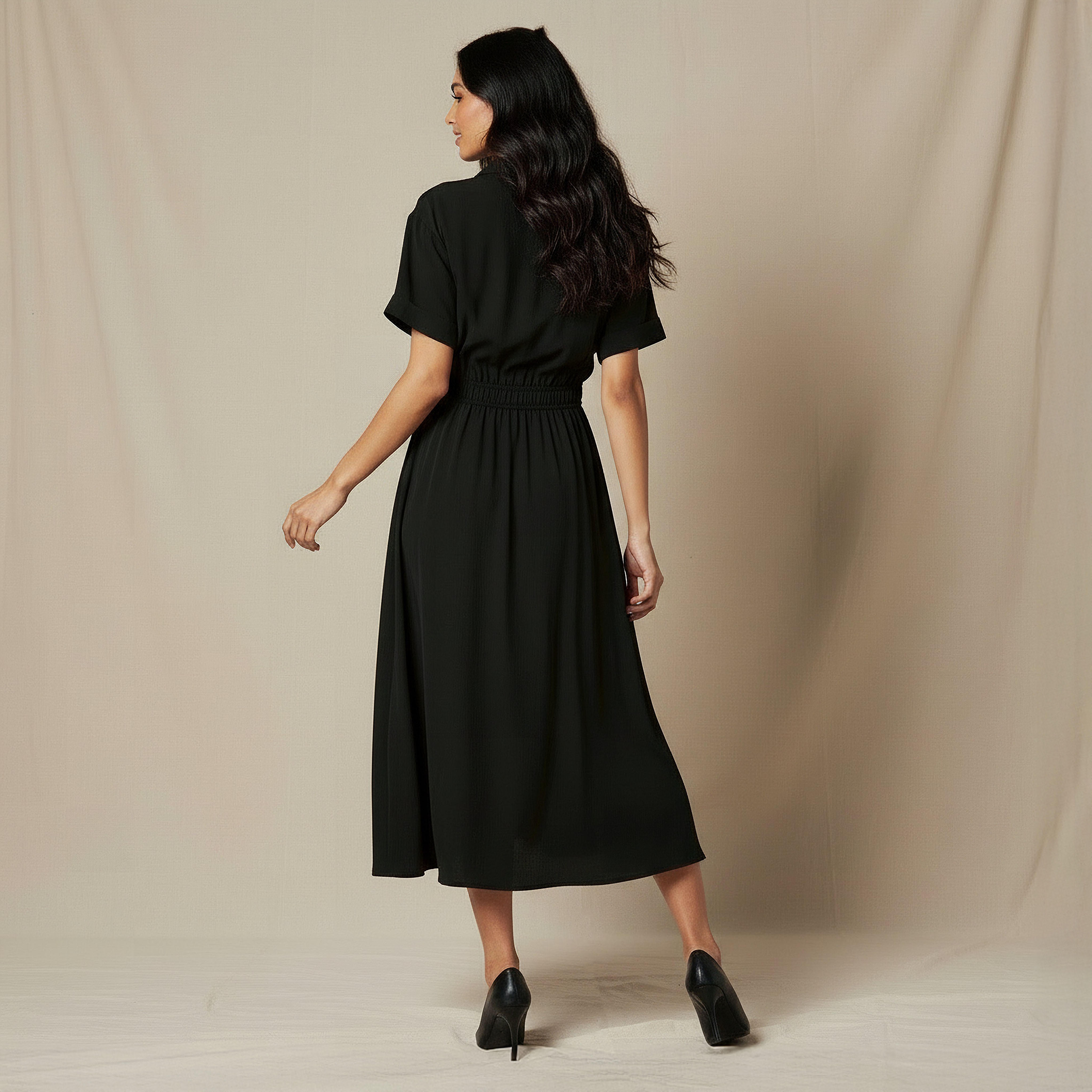 Shirt Style Midi Dress with Front Slit-women-clothing-dresses-image-3
