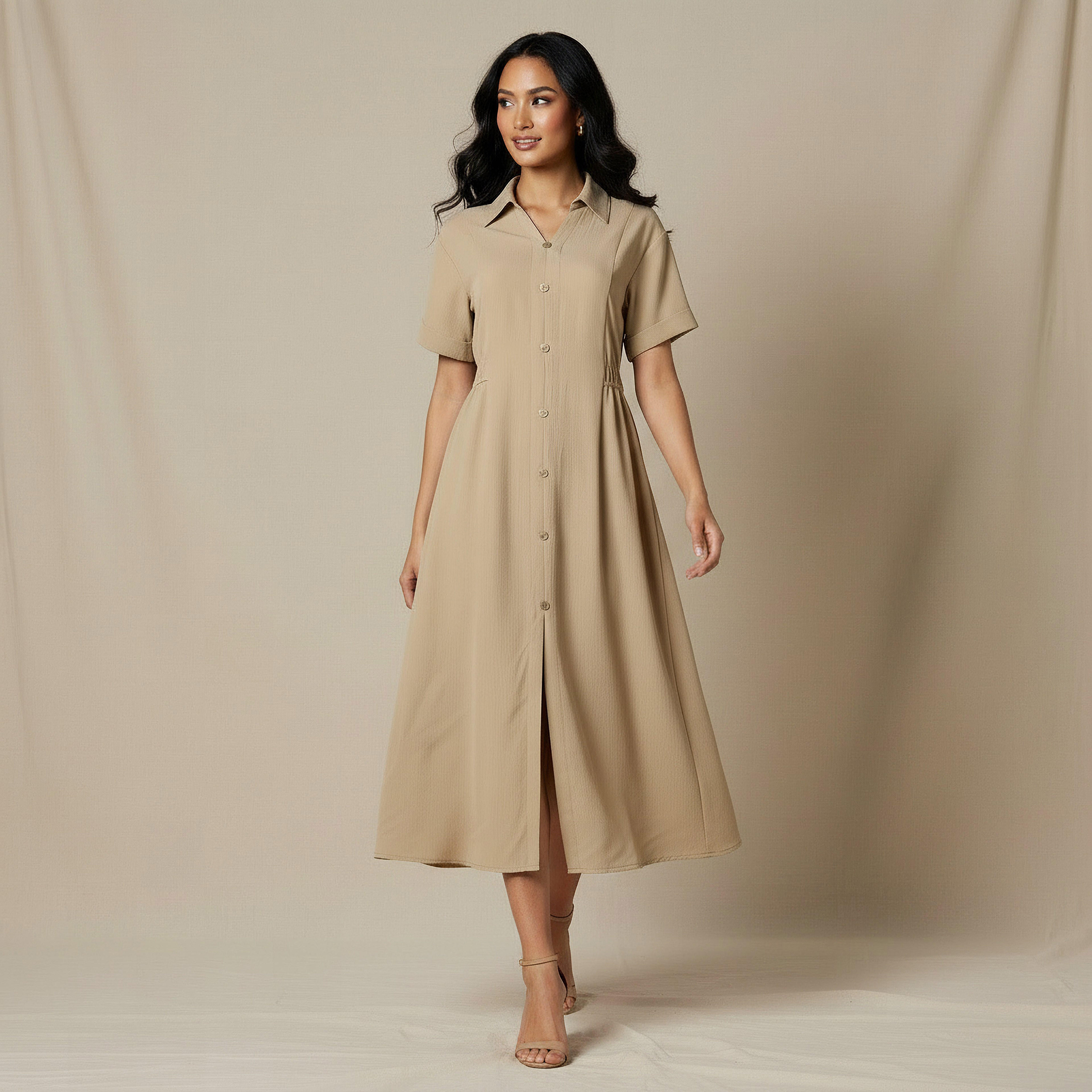 Shirt Style Midi Dress with Front Slit-PROMO_SP_AE_2FOR169_110625-image-1