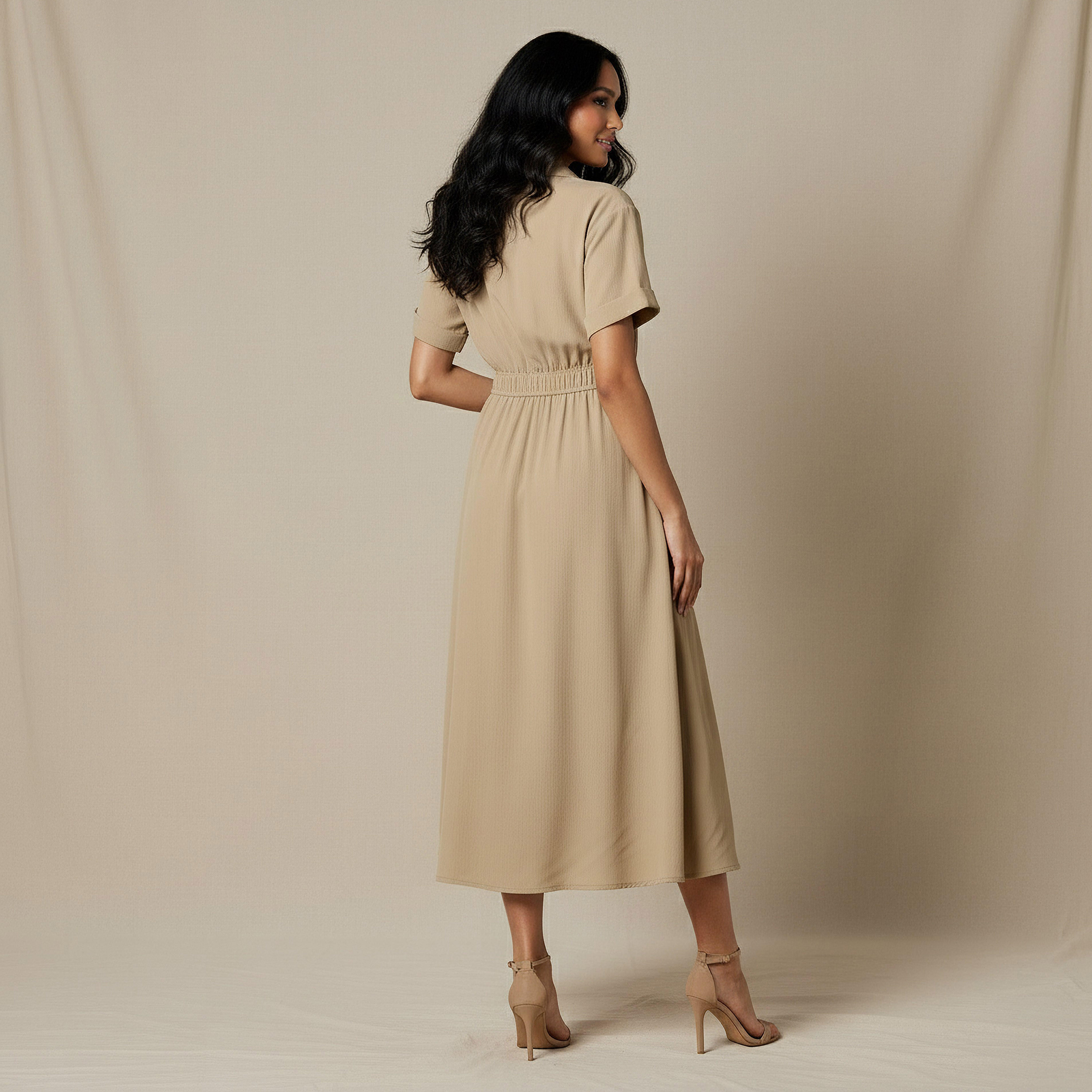 Shirt Style Midi Dress with Front Slit-women-clothing-dresses-image-3