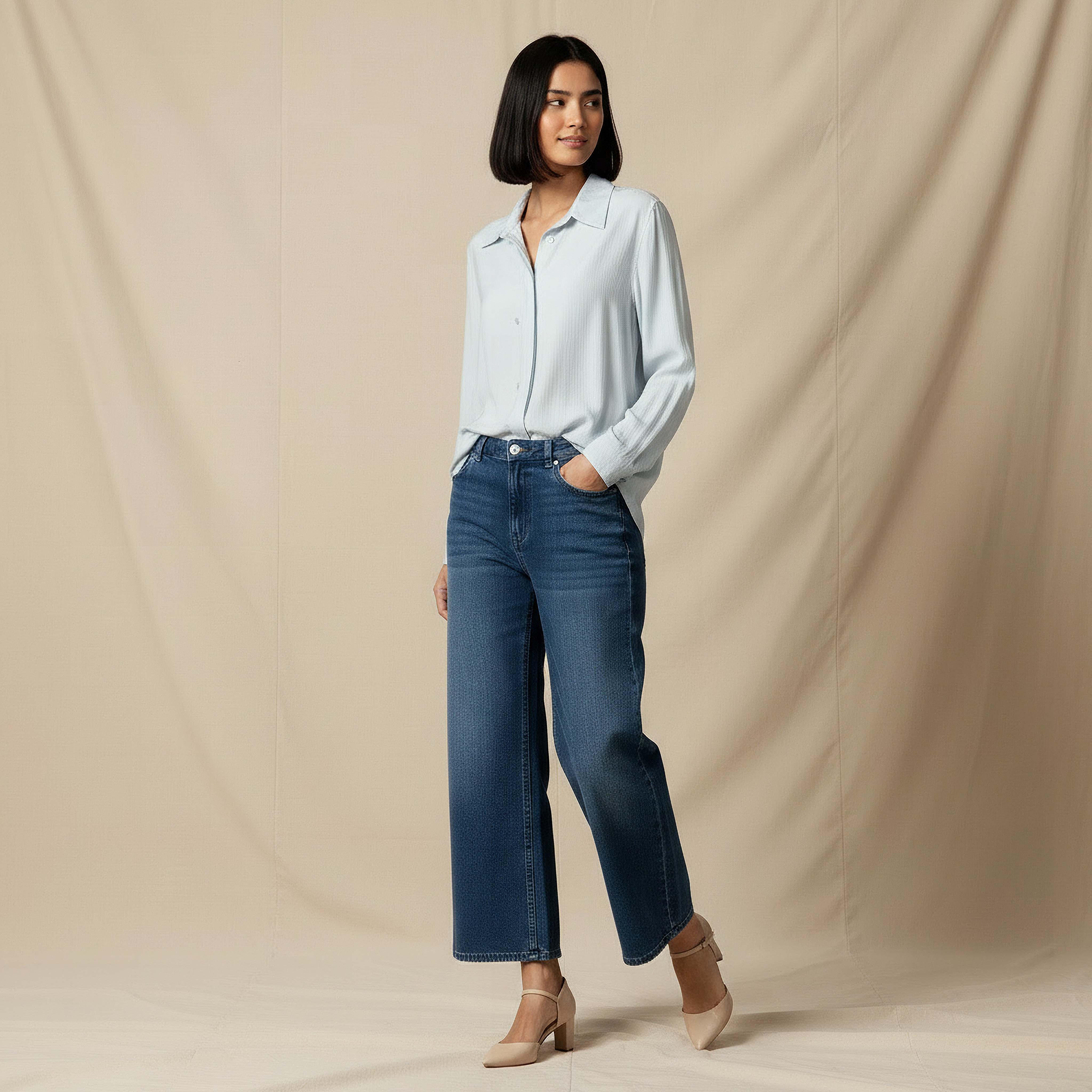 بلوزة فيسكوز بقصة عادية وتفاصيل أزرار-women-clothing-shirtsandblouses-shirts-image-2