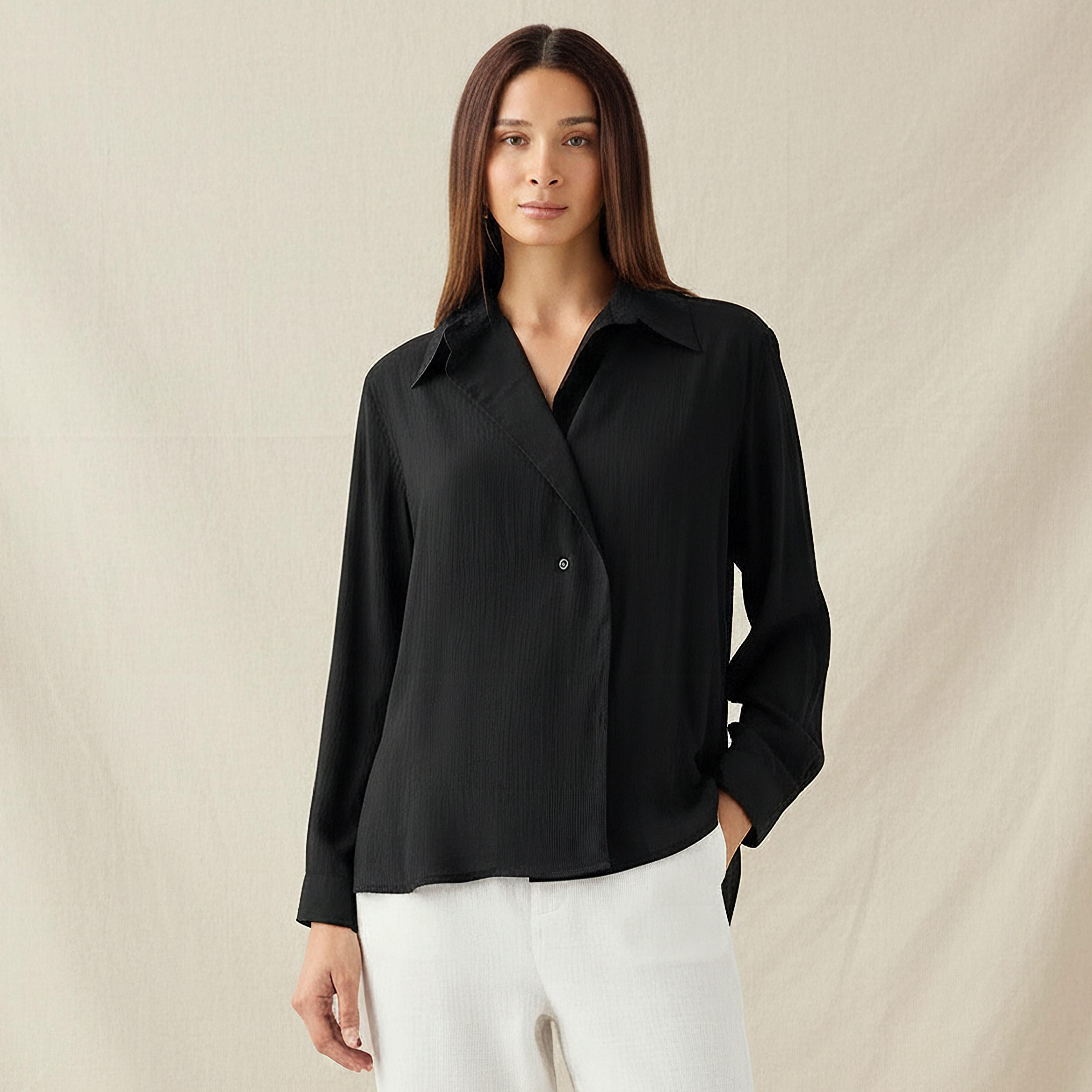 بلوزة فيسكوز بقصة عادية وتفاصيل أزرار-women-clothing-shirtsandblouses-shirts-image-1