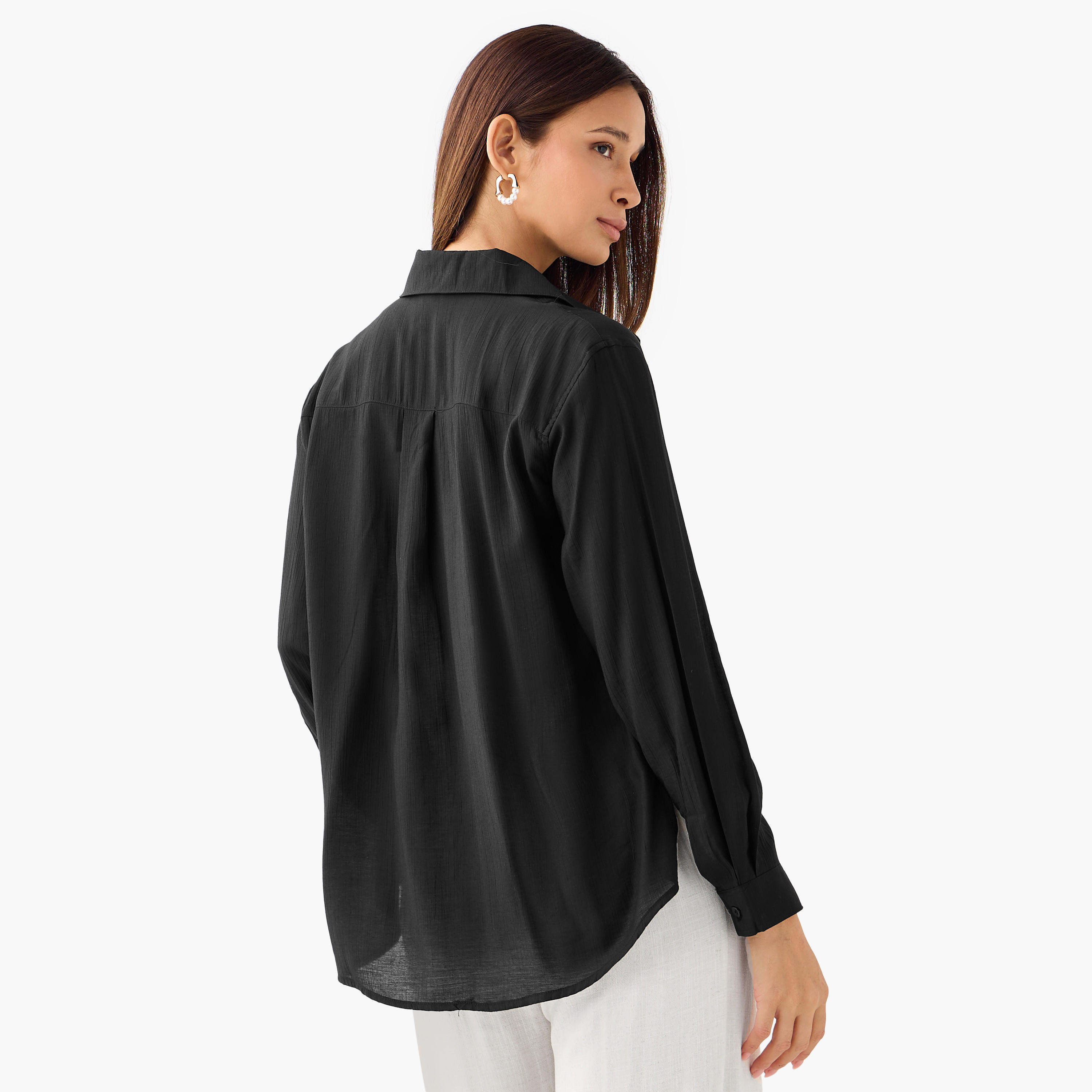 بلوزة فيسكوز بقصة عادية وتفاصيل أزرار-women-clothing-shirtsandblouses-shirts-image-3