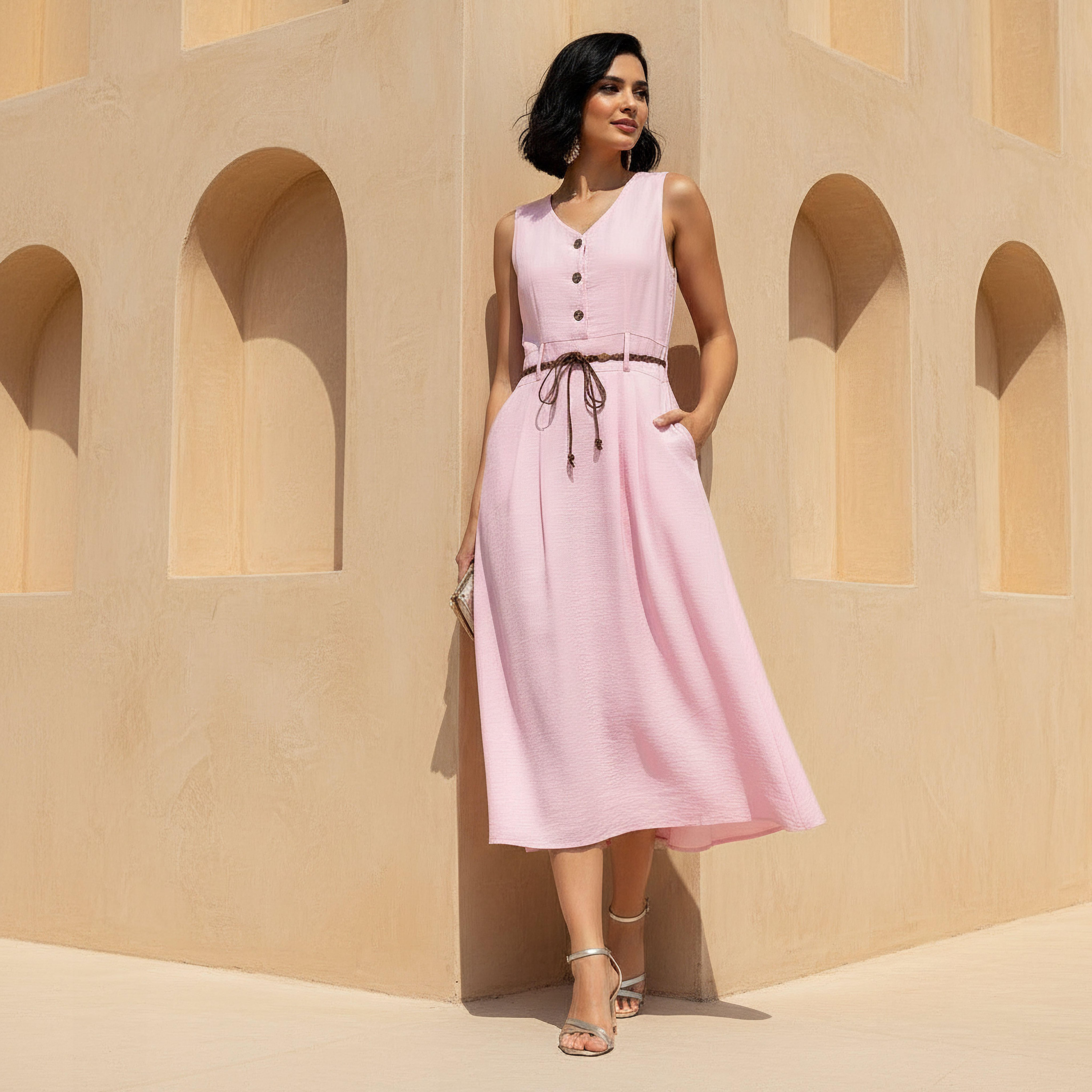 فستان قميص ميدي بحزام-women-clothing-dresses-image-1