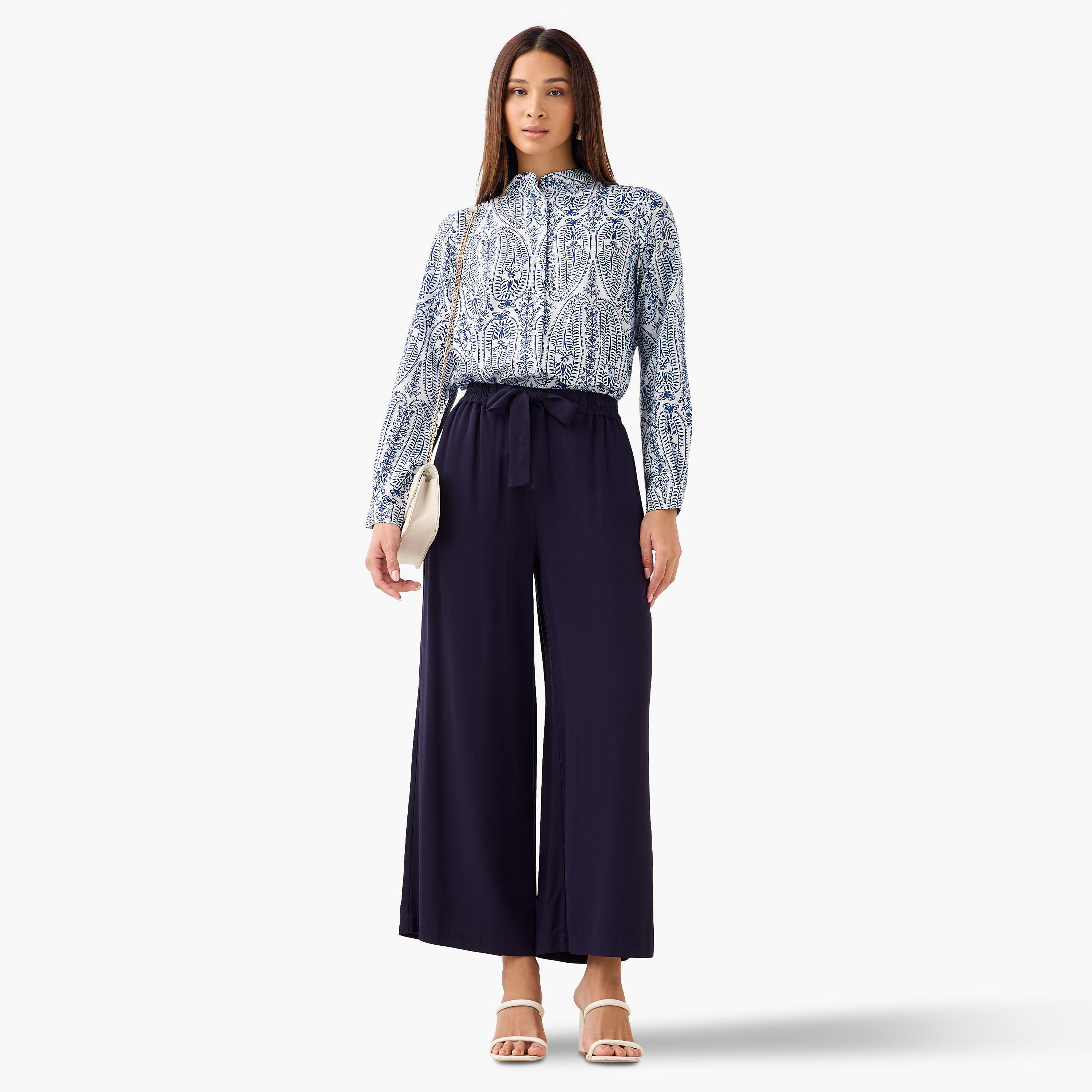 Regular Fit Printed Shirt with Mandarin Collar-women-clothing-shirtsandblouses-shirts-image-3