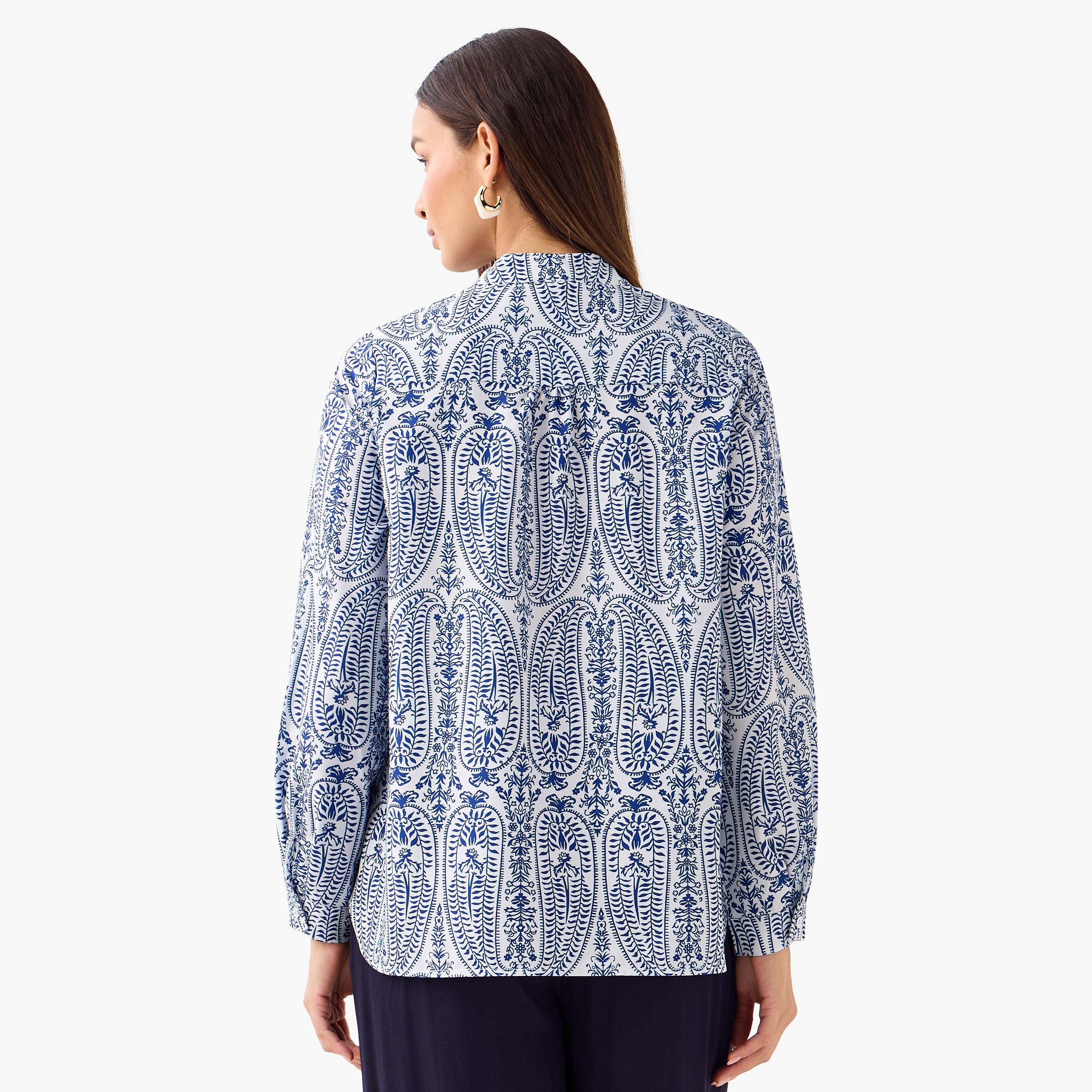 Regular Fit Printed Shirt with Mandarin Collar-women-clothing-shirtsandblouses-shirts-image-4