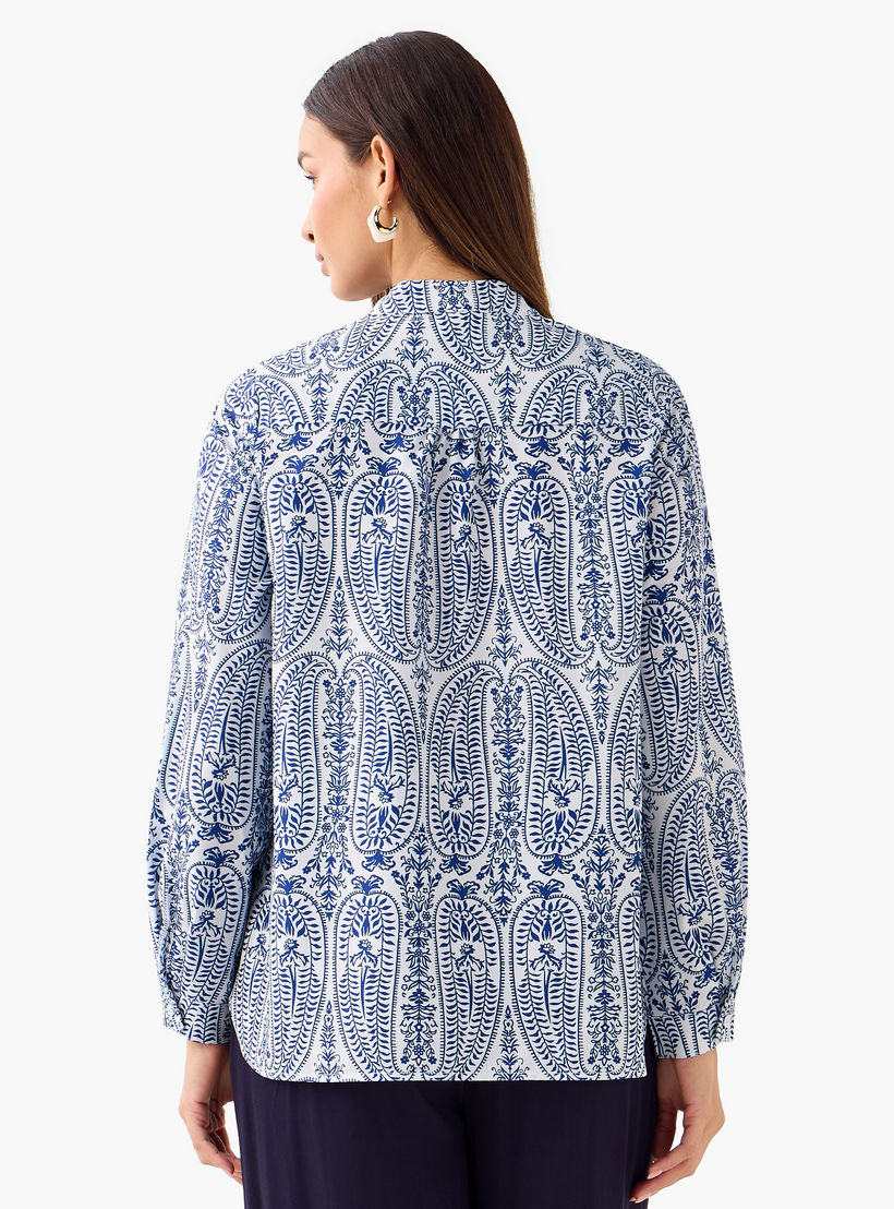 Regular Fit Printed Shirt with Mandarin Collar-women-clothing-shirtsandblouses-shirts-image-4