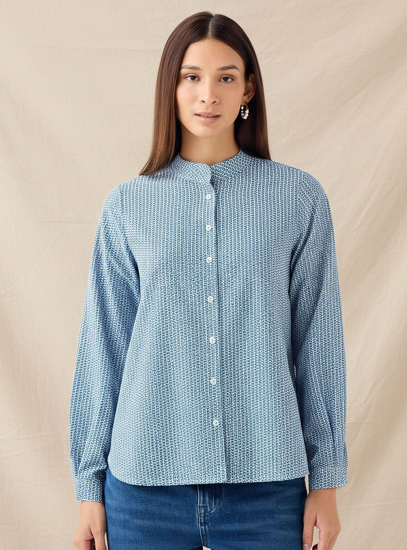قميص بقصة عادية وياقة ماندارين وطبعات-women-clothing-shirtsandblouses-shirts-image-1