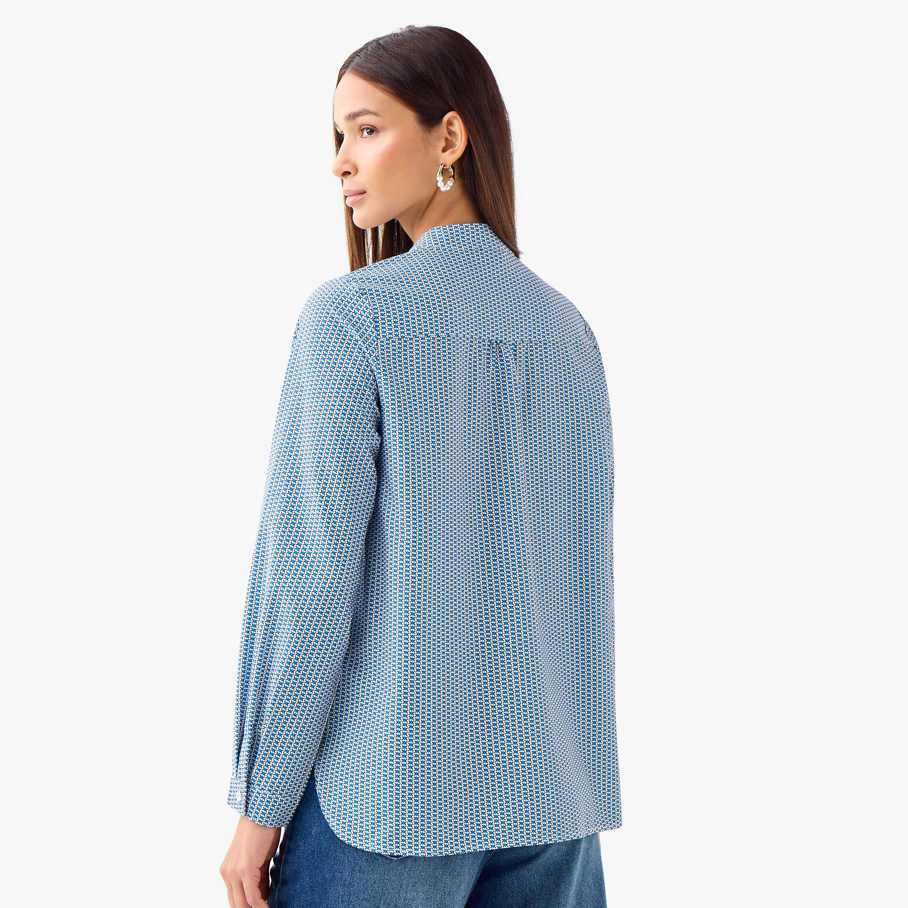 Regular Fit Printed Shirt with Mandarin Collar-women-clothing-shirtsandblouses-shirts-image-4