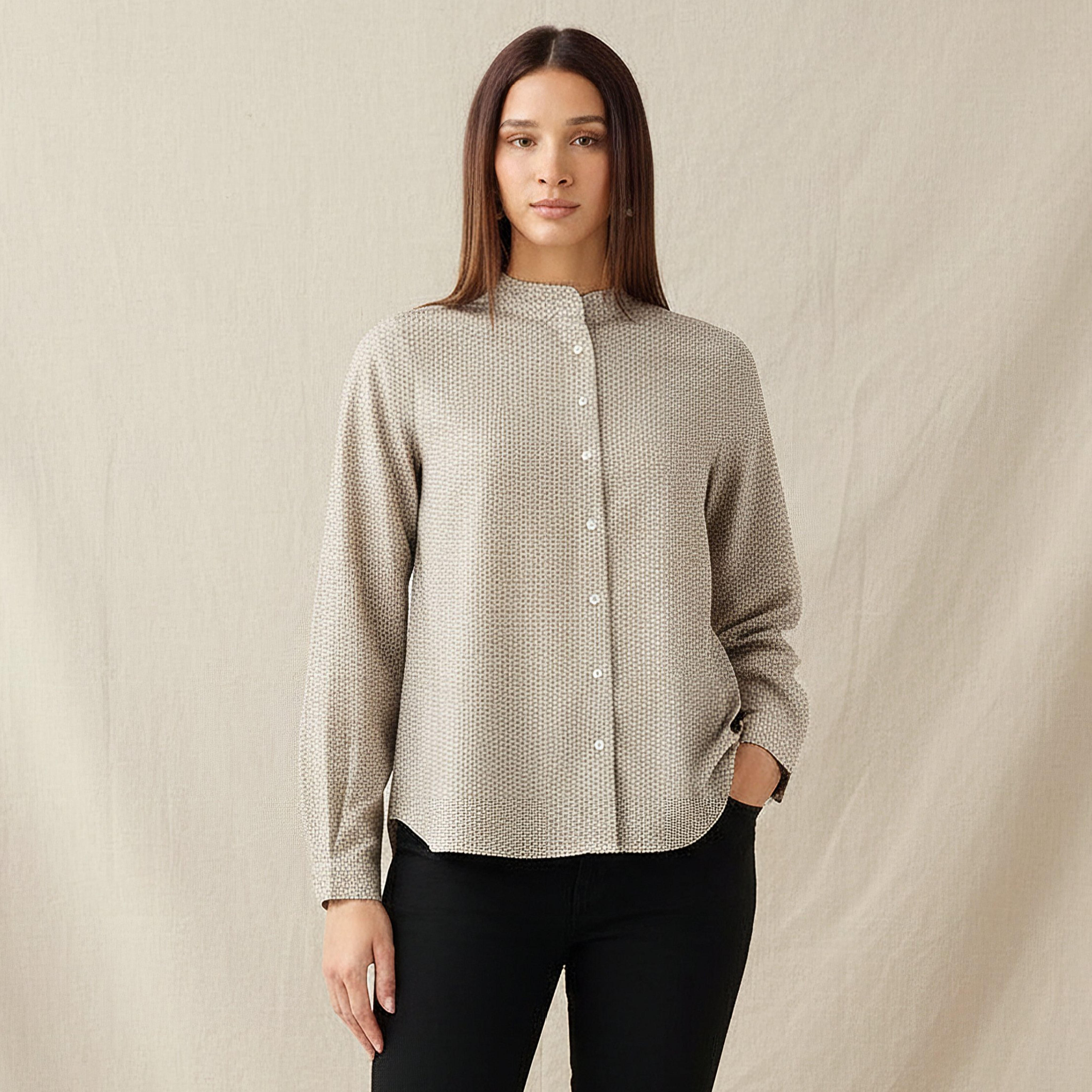 Regular Fit Printed Shirt with Mandarin Collar-women-clothing-shirtsandblouses-shirts-image-1