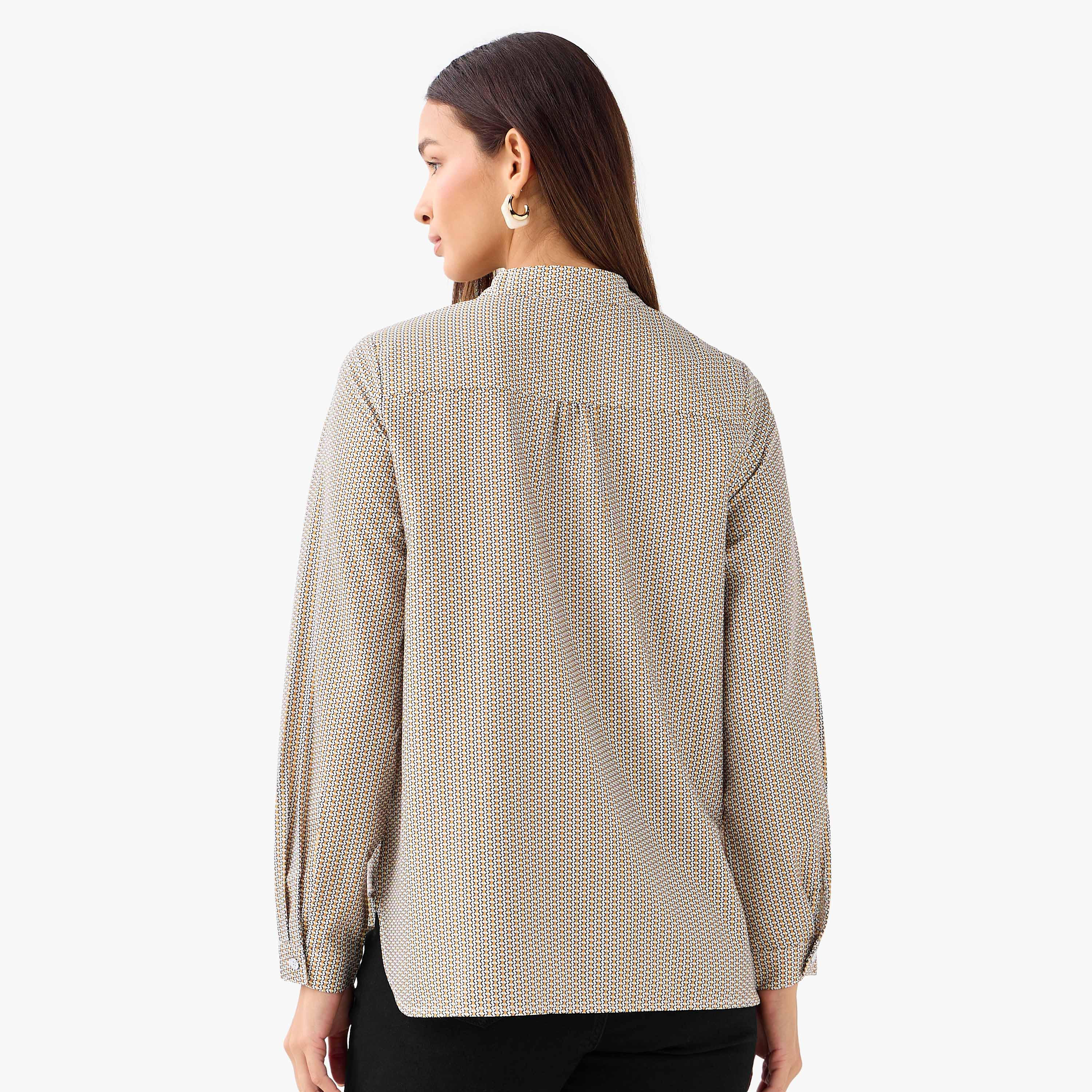 قميص بقصة عادية وياقة ماندارين وطبعات-women-clothing-shirtsandblouses-shirts-image-4