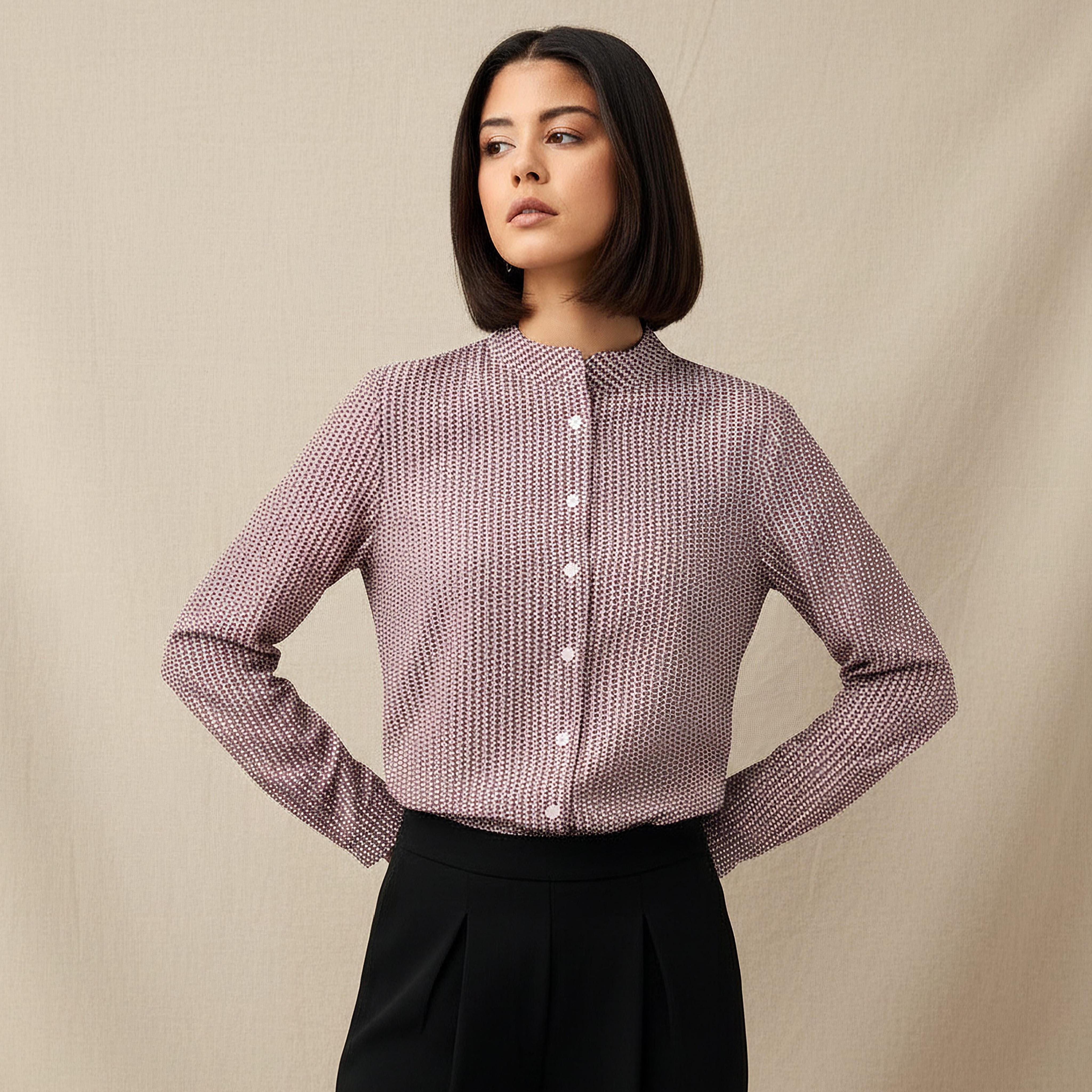 Regular Fit Printed Shirt with Mandarin Collar-women-clothing-shirtsandblouses-shirts-image-1