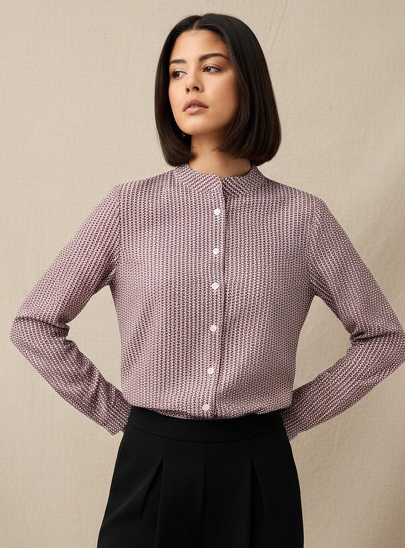 Regular Fit Printed Shirt with Mandarin Collar-women-clothing-shirtsandblouses-shirts-image-1