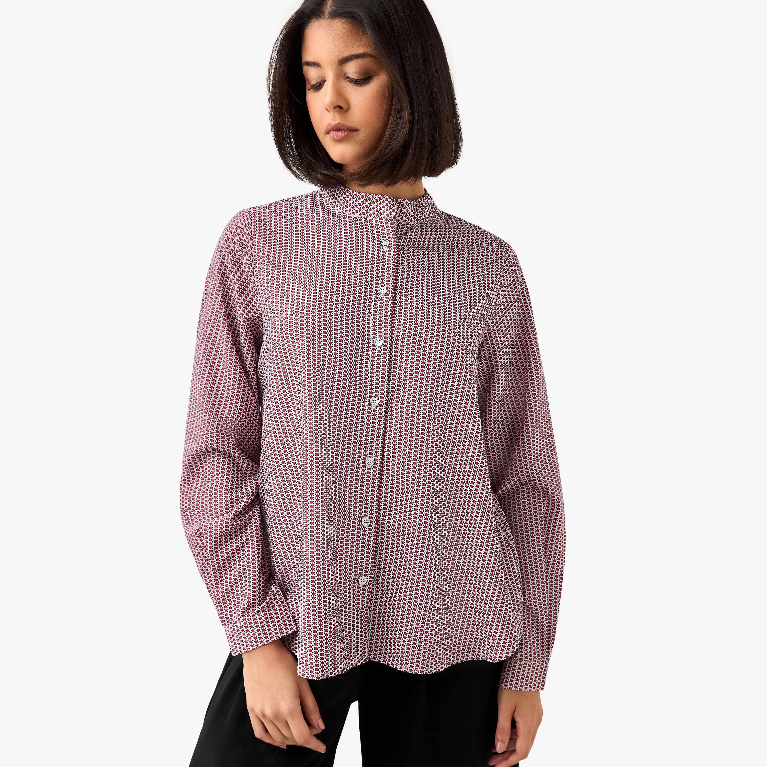 Regular Fit Printed Shirt with Mandarin Collar-women-clothing-shirtsandblouses-shirts-image-6