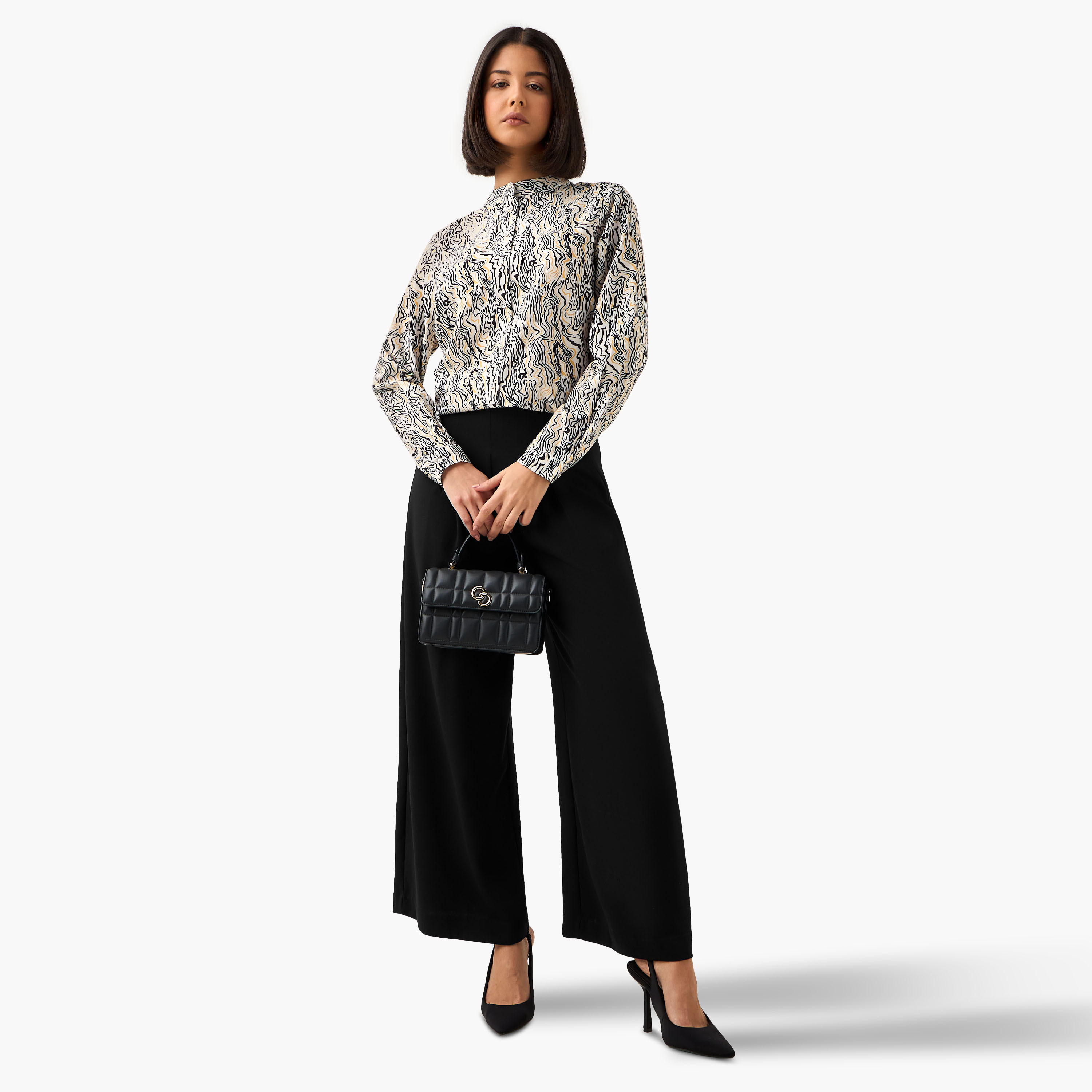 Regular Fit Printed Shirt with Mandarin Collar-women-clothing-shirtsandblouses-shirts-image-3