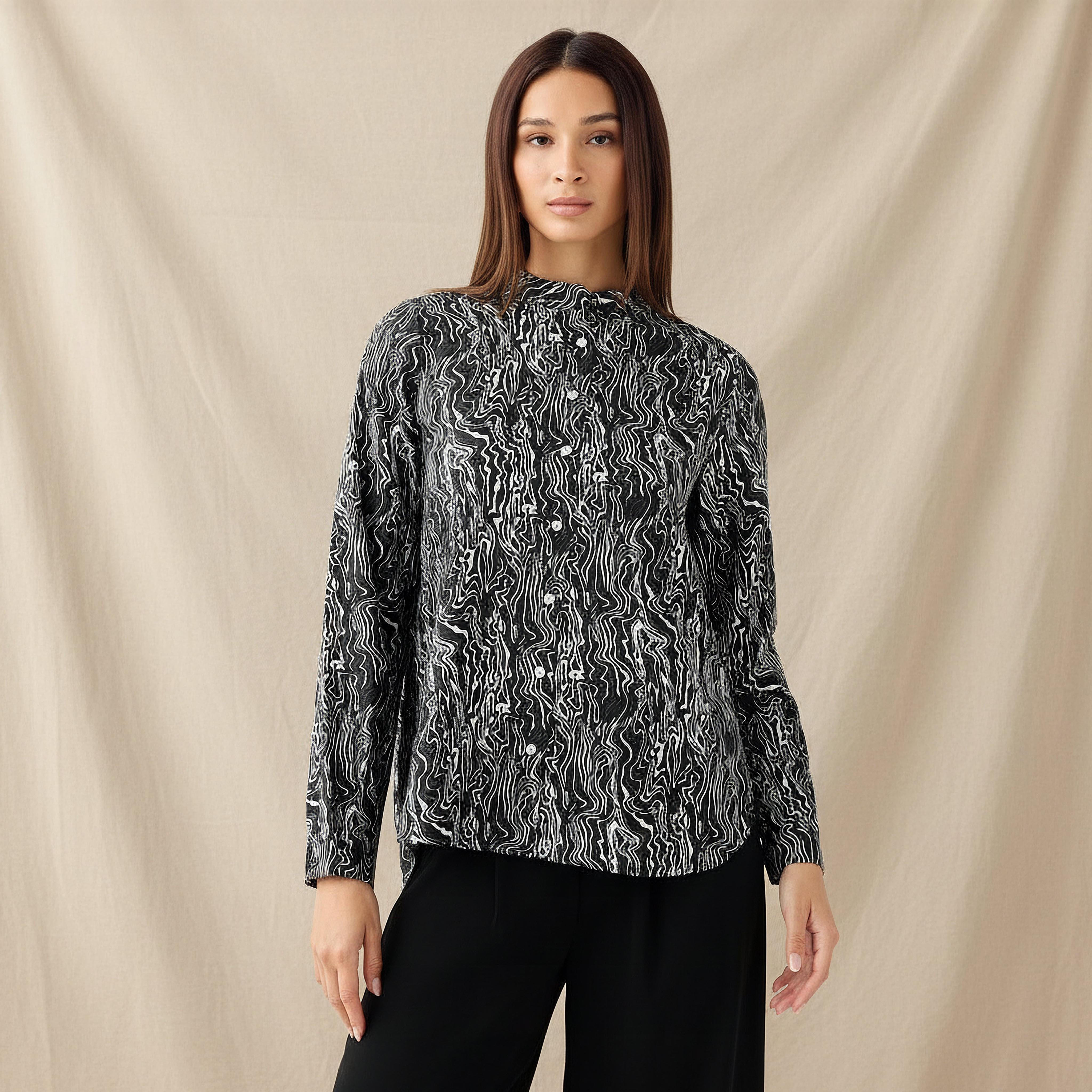 قميص بقصة عادية وياقة ماندارين وطبعات-women-clothing-shirtsandblouses-shirts-image-1