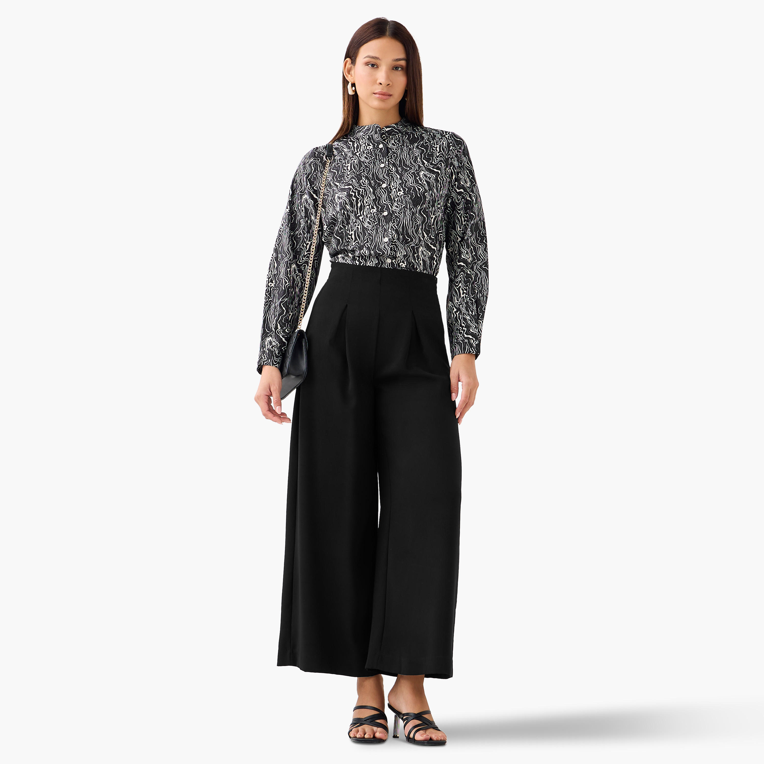 Regular Fit Printed Shirt with Mandarin Collar-women-clothing-shirtsandblouses-shirts-image-3