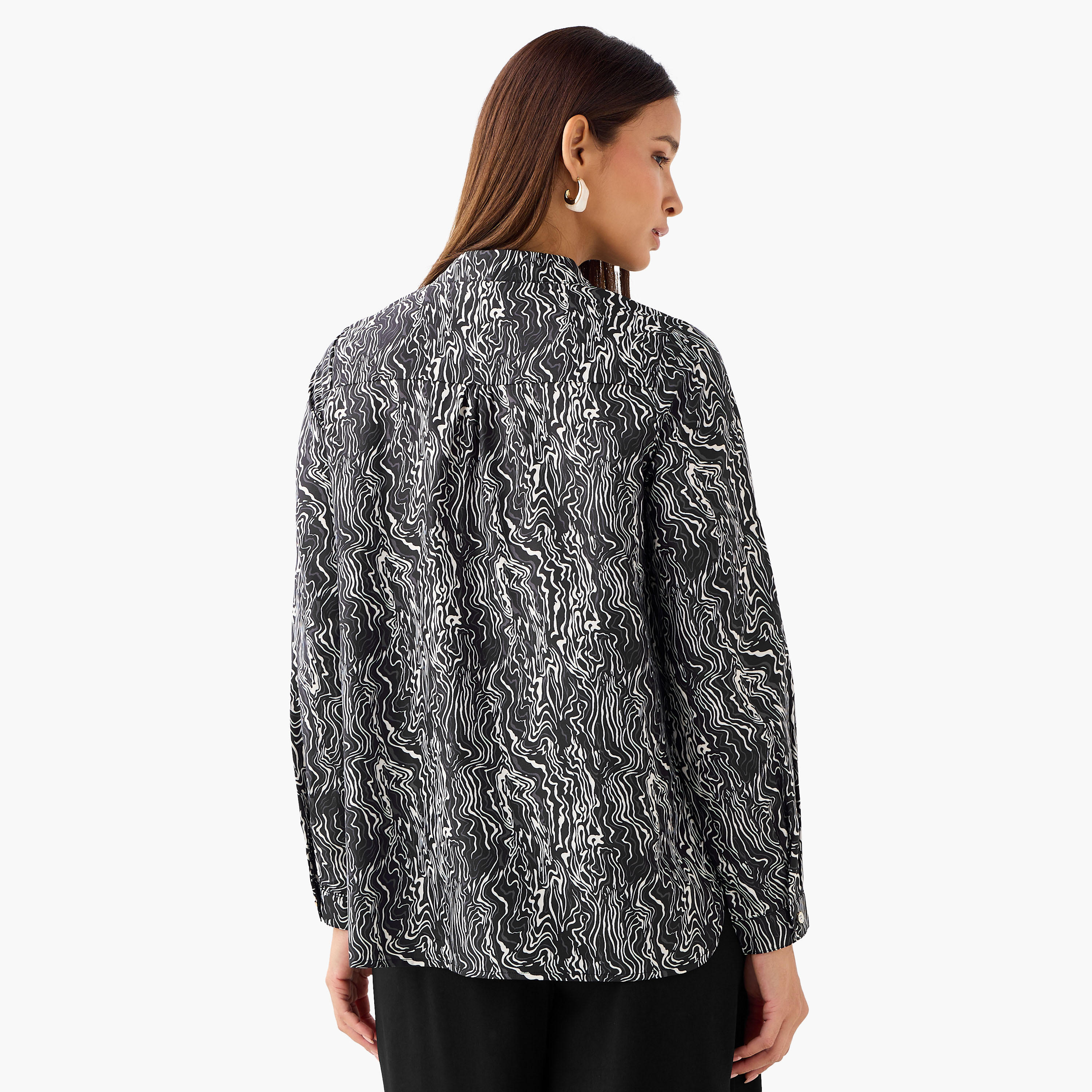 Regular Fit Printed Shirt with Mandarin Collar-women-clothing-shirtsandblouses-shirts-image-4
