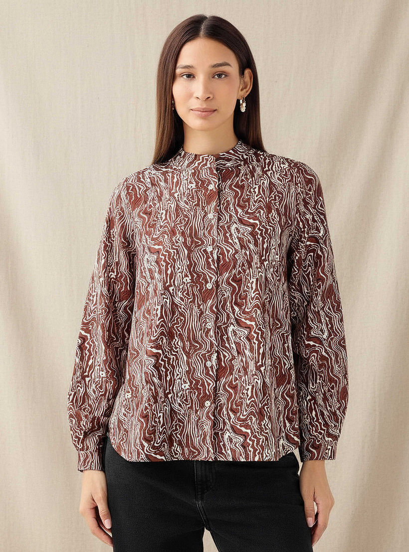 قميص بقصة عادية وياقة ماندارين وطبعات-women-clothing-shirtsandblouses-shirts-image-1