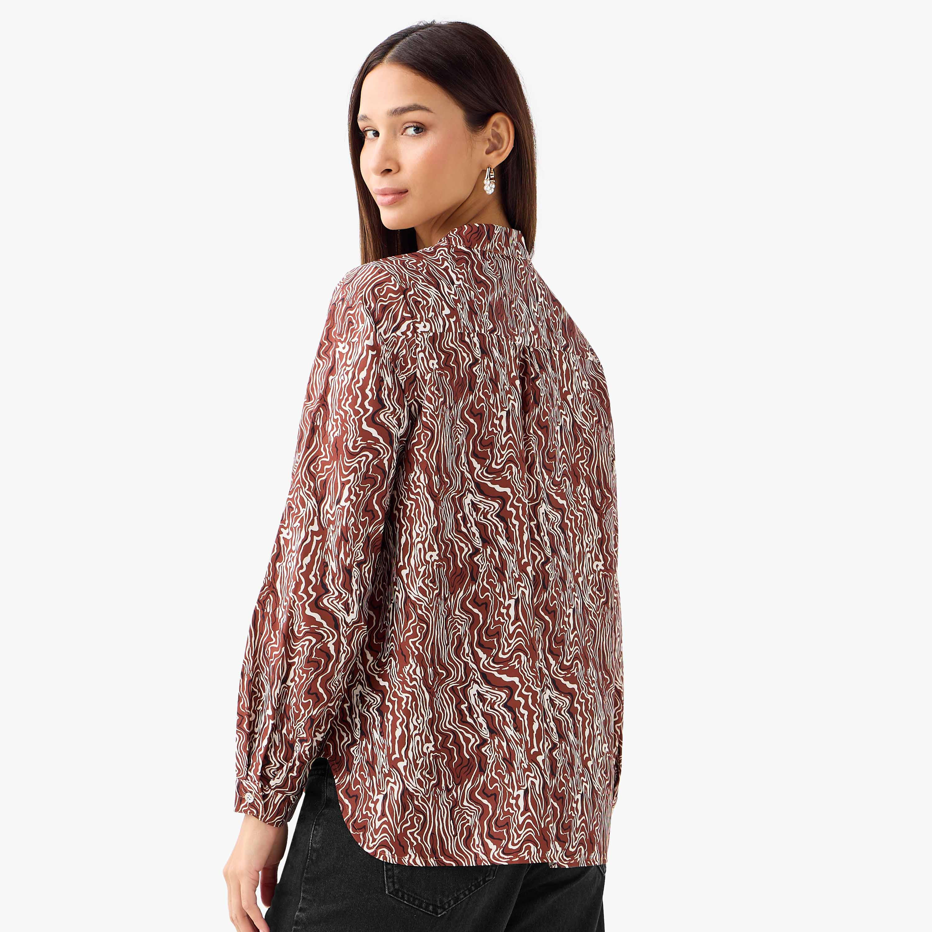 Regular Fit Printed Shirt with Mandarin Collar-women-clothing-shirtsandblouses-shirts-image-4