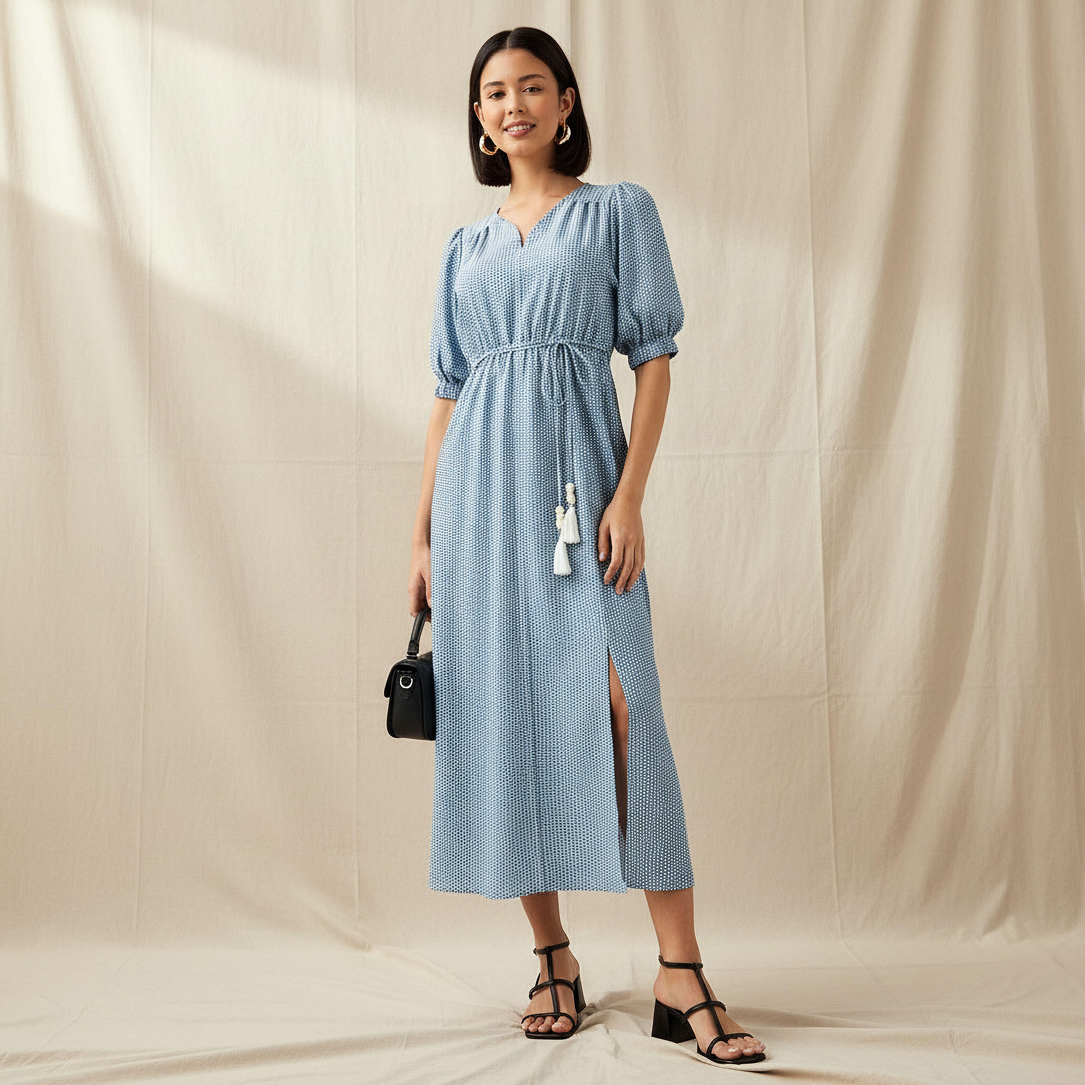Geometric Print Women Dress with Belt-women-clothing-dresses-image-1