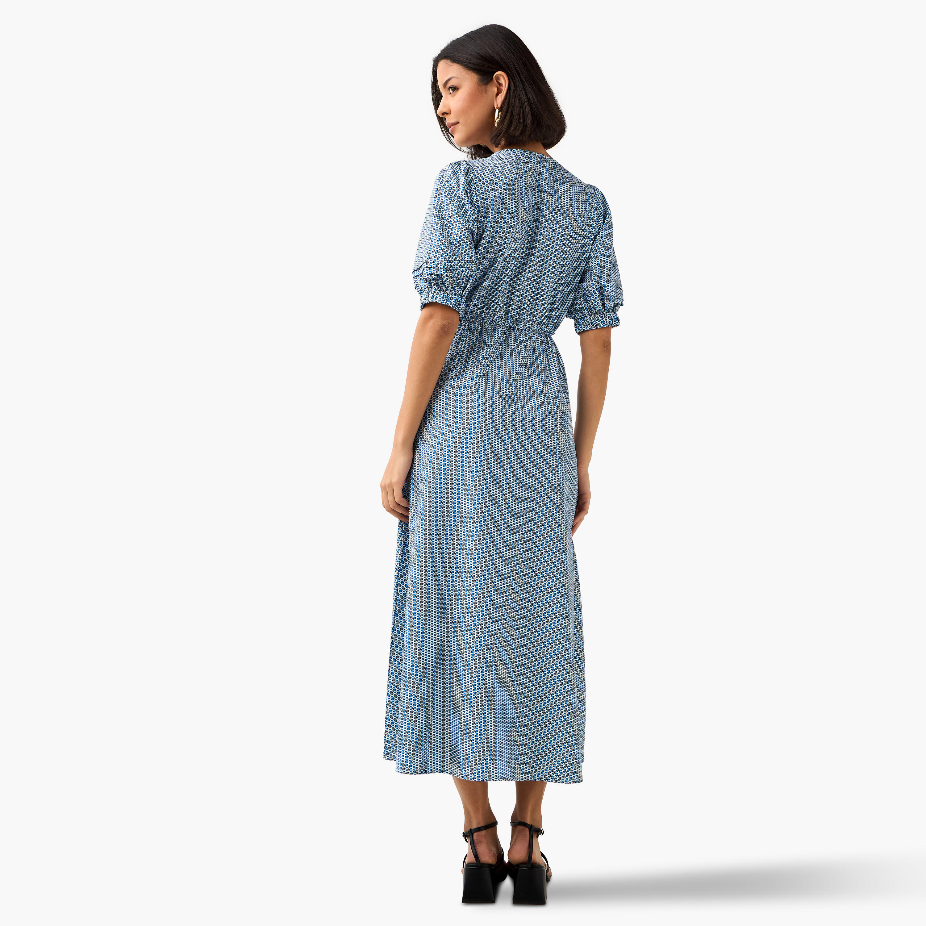 Geometric Print Women Dress with Belt-women-clothing-dresses-image-3