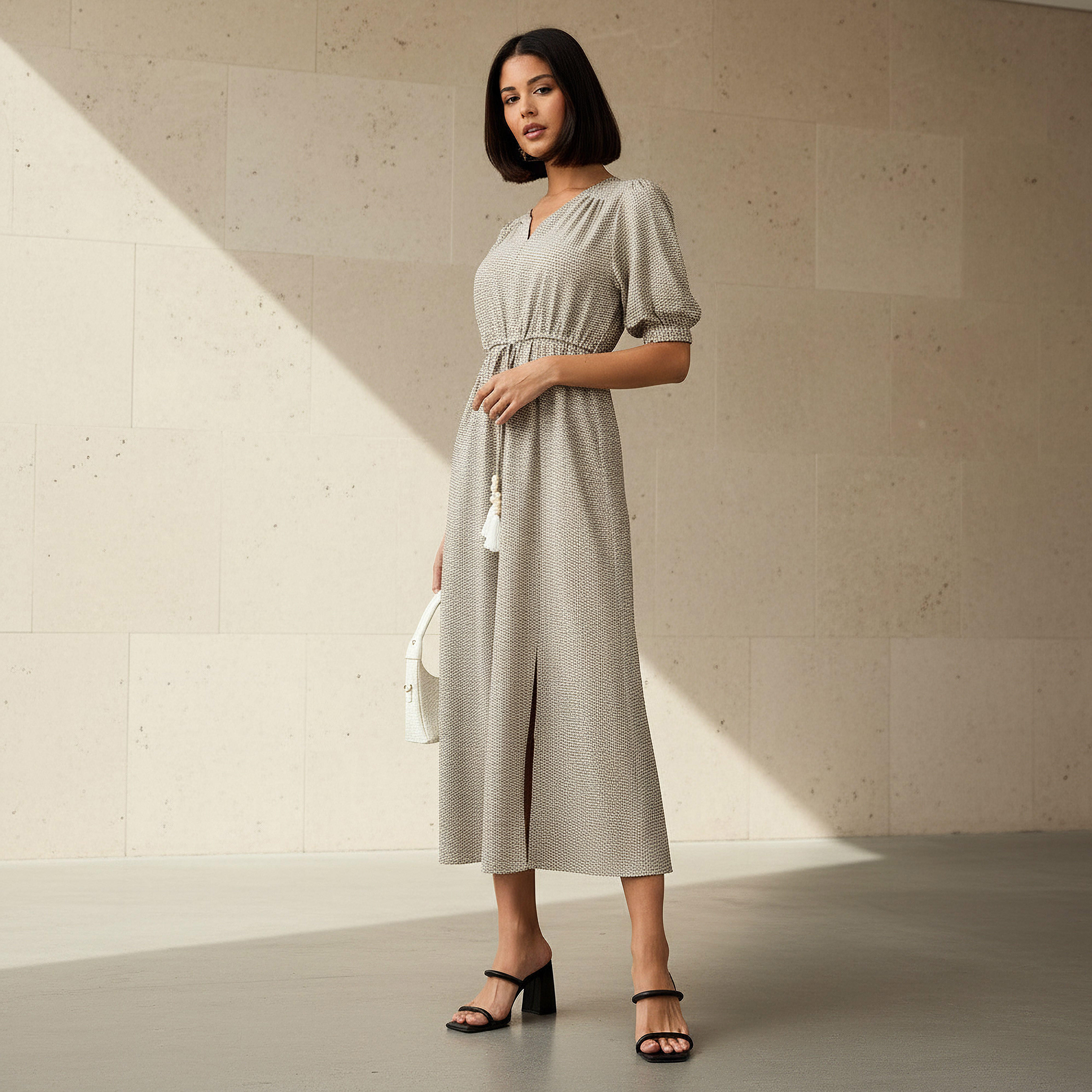Geometric Print Women Dress with Belt-women-clothing-dresses-image-1