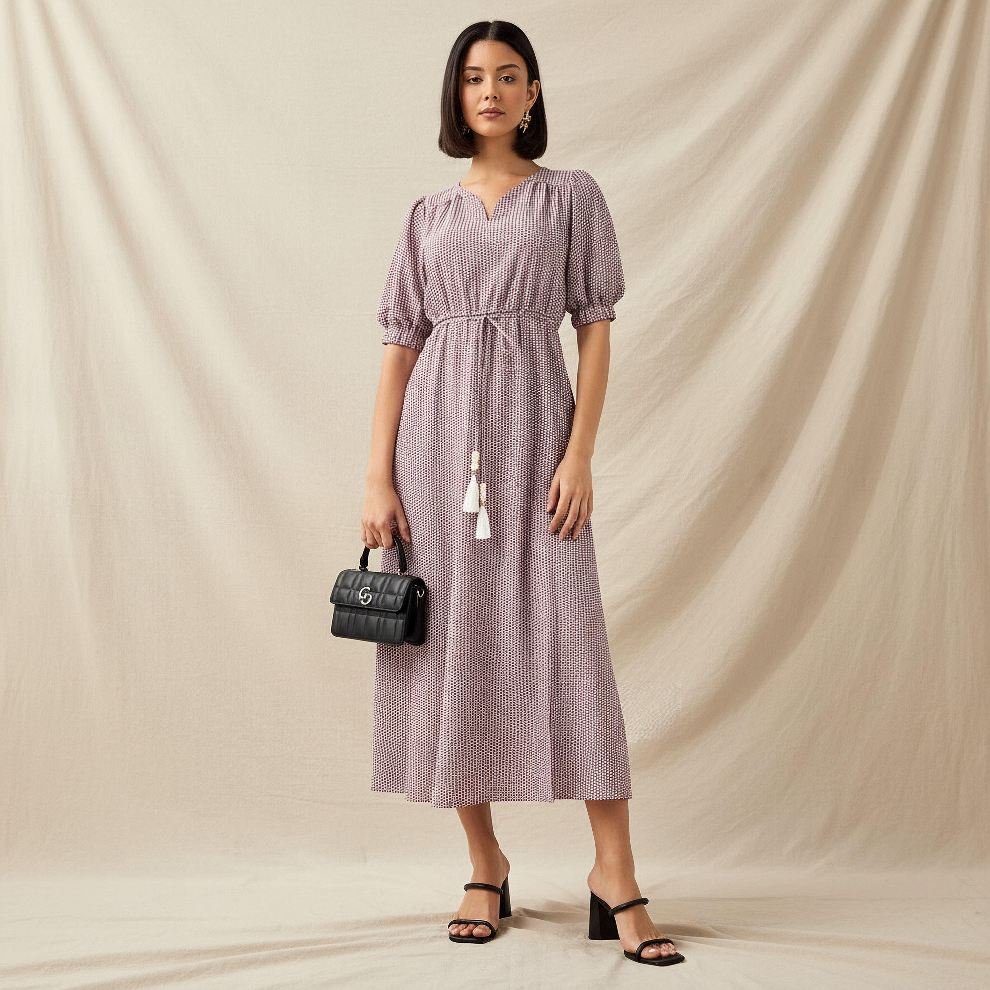 Geometric Print Women Dress with Belt-women-clothing-dresses-image-1