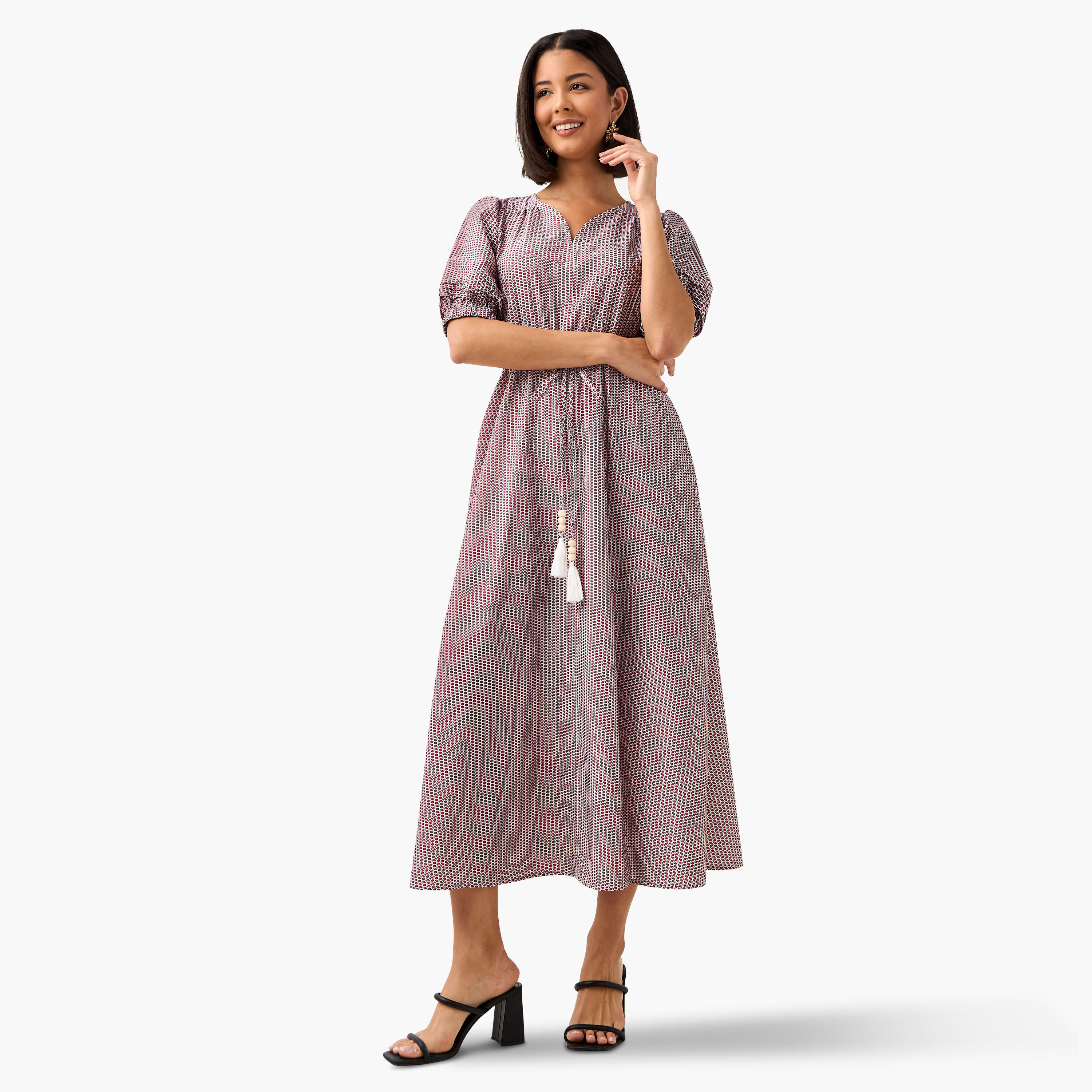 Geometric Print Women Dress with Belt-women-clothing-dresses-image-2