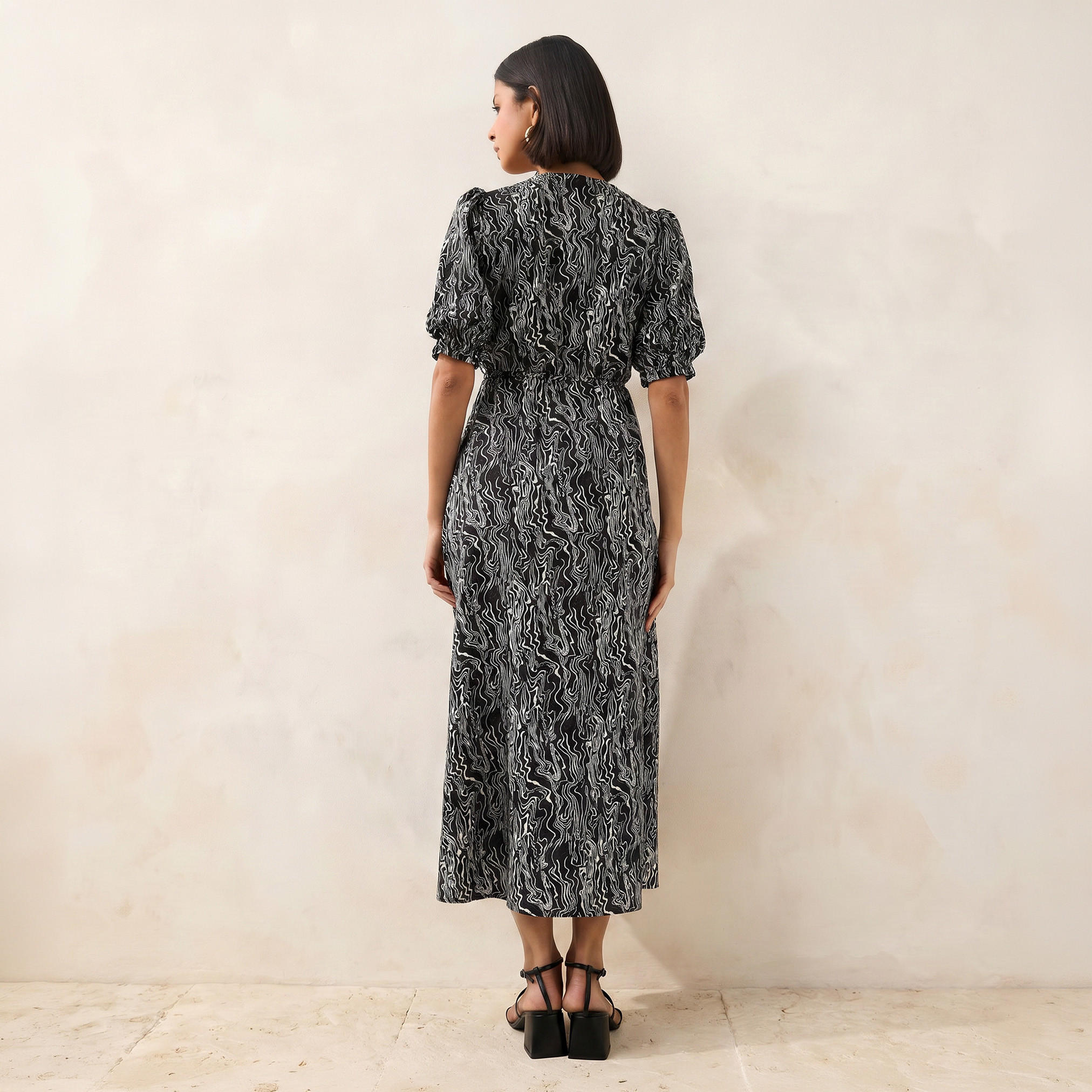 Abstract Print Women Dress with Belt-women-clothing-dresses-image-3