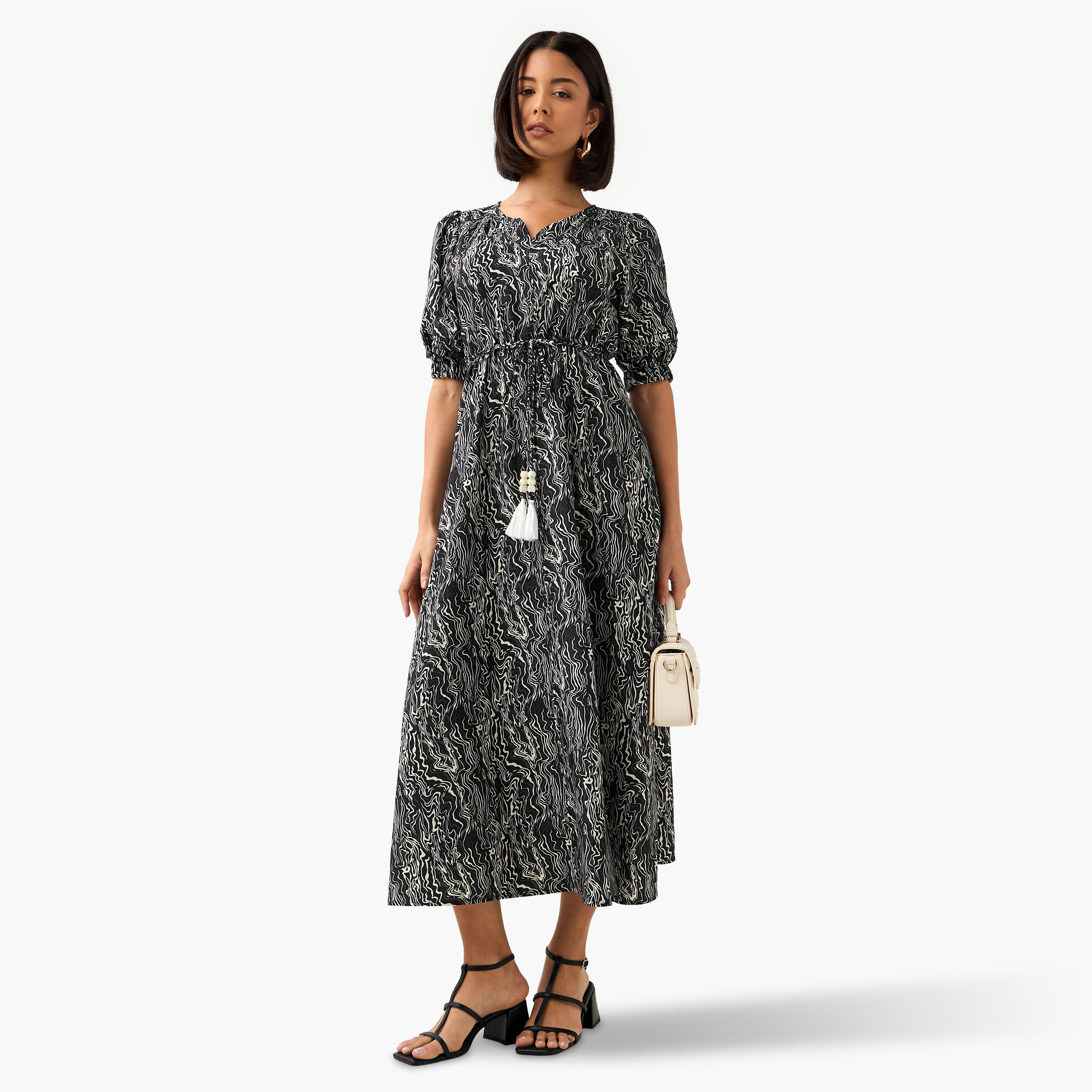 Abstract Print Women Dress with Belt-women-clothing-dresses-image-4